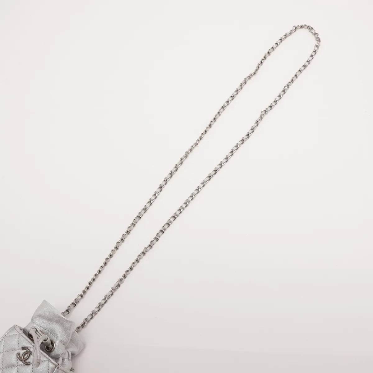 Matelassé Lambskin Chain Shoulder Bag, Mini Cube, Drawstring, Silver, Silver Hardware, 31747192, Serial Number 31-series, Year's Gift — view 5