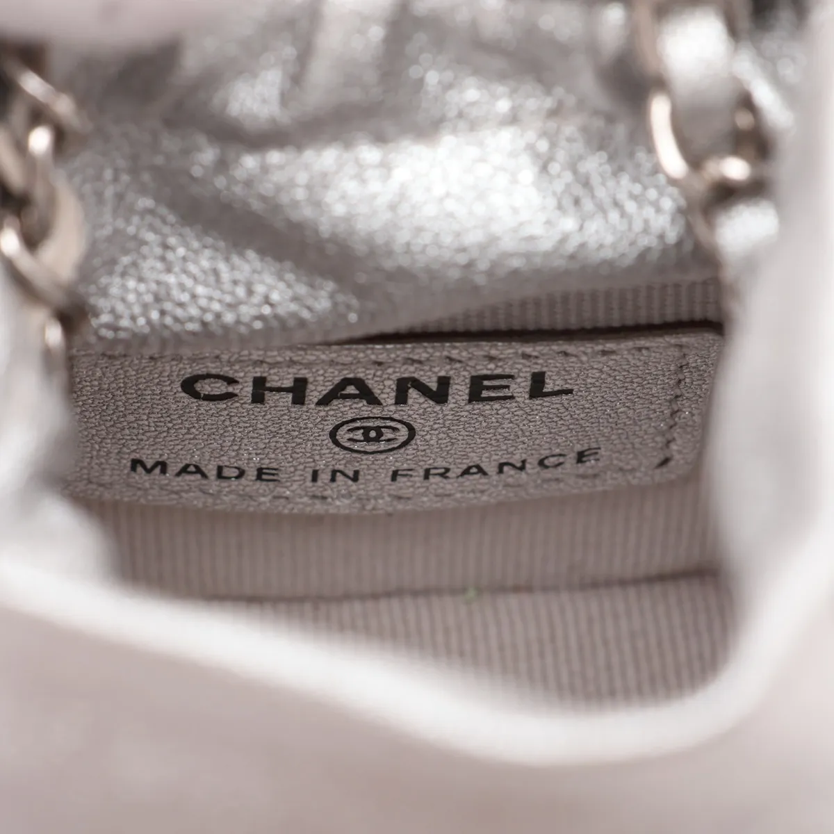 Matelassé Lambskin Chain Shoulder Bag, Mini Cube, Drawstring, Silver, Silver Hardware, 31747192, Serial Number 31-series, Year's Gift — view 7