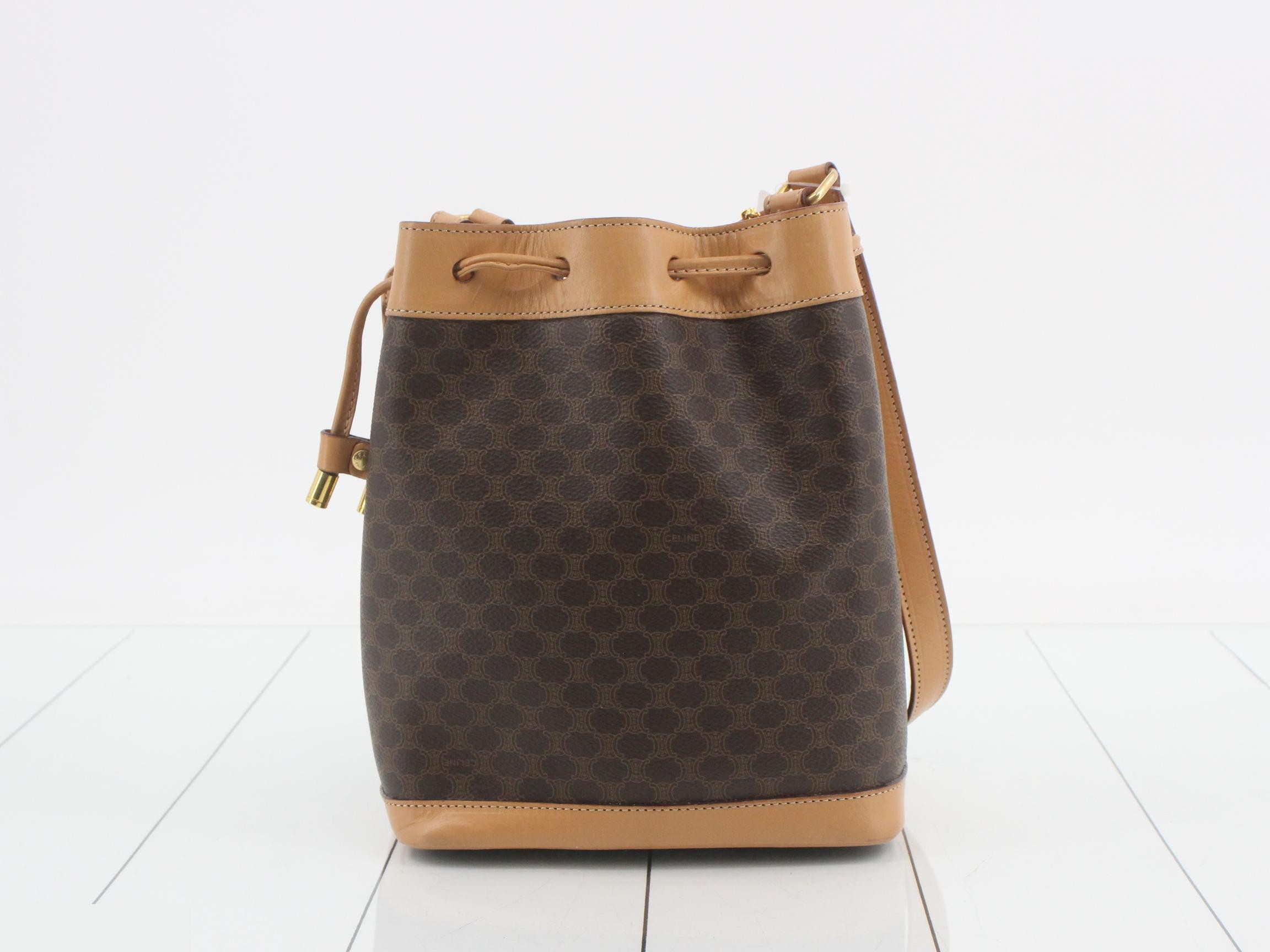 Macadam Drawstring Mini Bucket Bag, Brown, with Pouch, W19cm — view 2