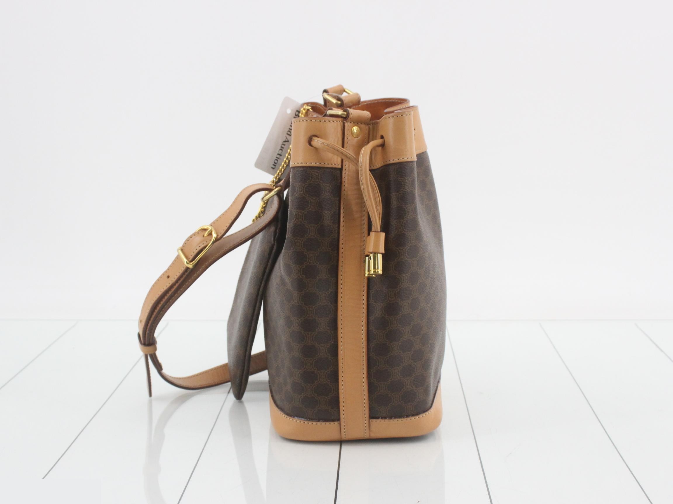 Macadam Drawstring Mini Bucket Bag, Brown, with Pouch, W19cm — view 3