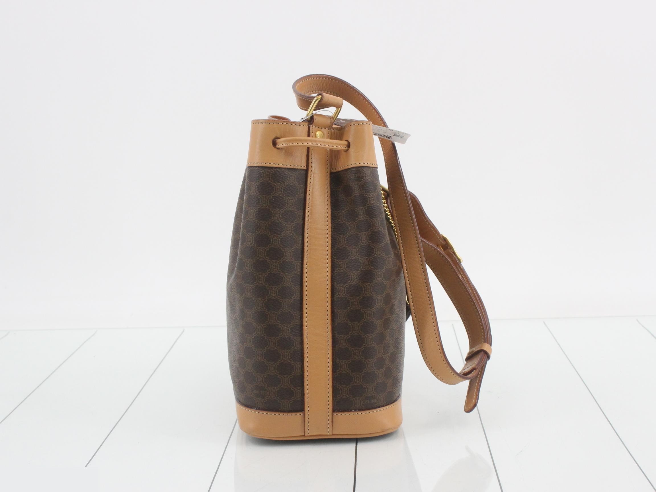 Macadam Drawstring Mini Bucket Bag, Brown, with Pouch, W19cm — view 4