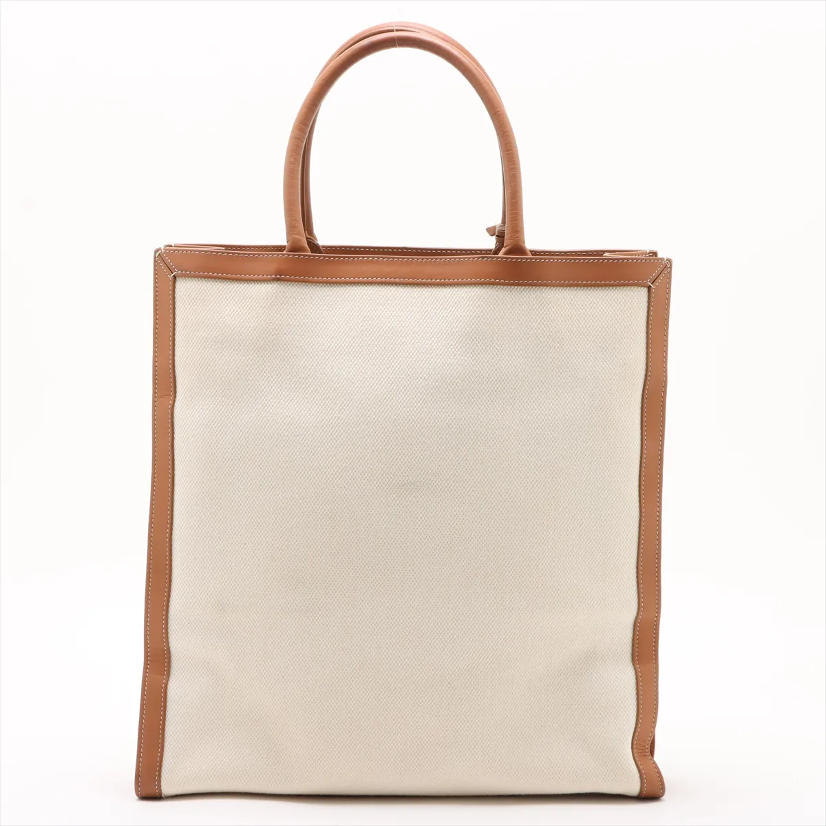 Vertical Cover Large Canvas x Leather Tote Bag Beige x Brown — view 2