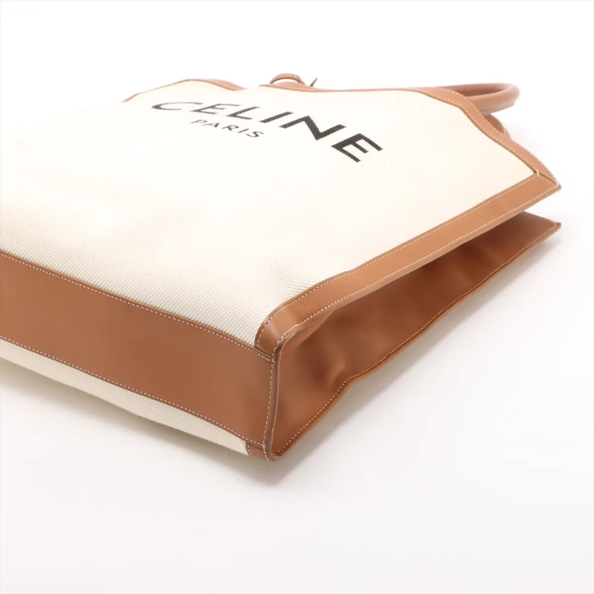 Vertical Cover Large Canvas x Leather Tote Bag Beige x Brown — view 3