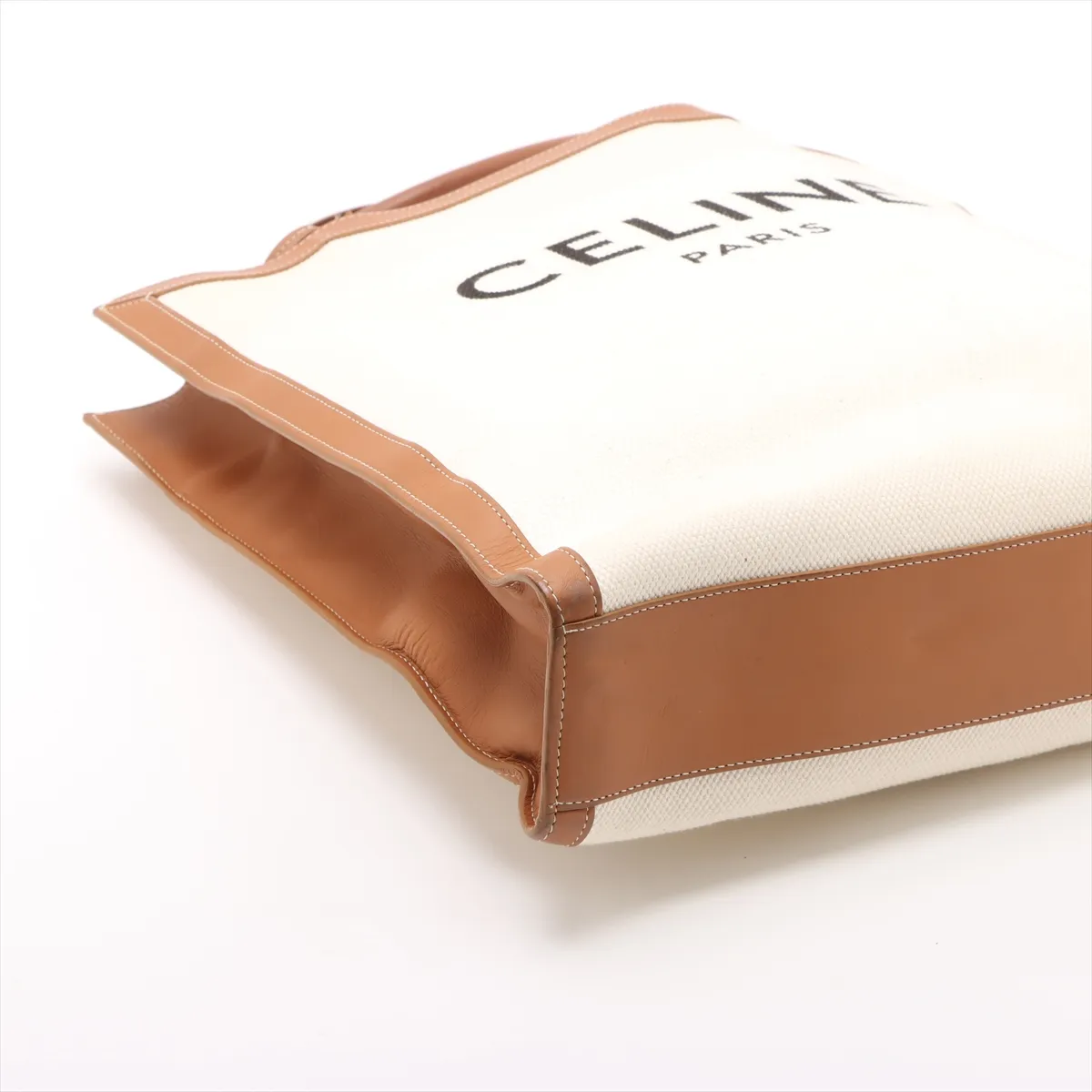 Vertical Cover Large Canvas x Leather Tote Bag Beige x Brown — view 4