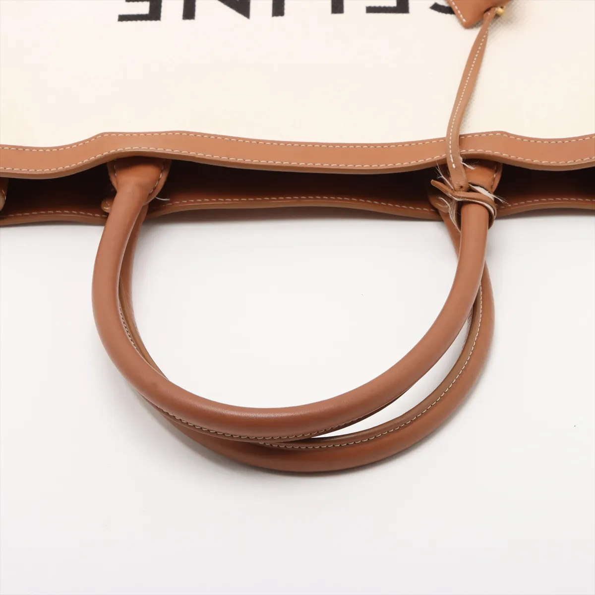 Vertical Cover Large Canvas x Leather Tote Bag Beige x Brown — view 5
