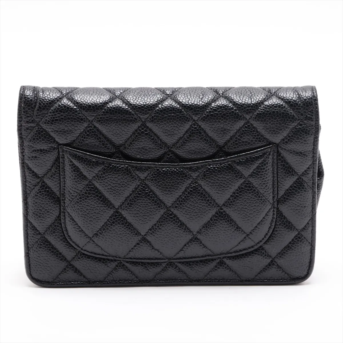 Matelassé Caviar Skin Chain Wallet, Black with Silver Hardware, 27455959, Serial Number 27 — view 2