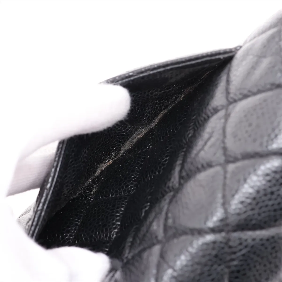Matelassé Caviar Skin Chain Wallet, Black with Silver Hardware, 27455959, Serial Number 27 — view 11