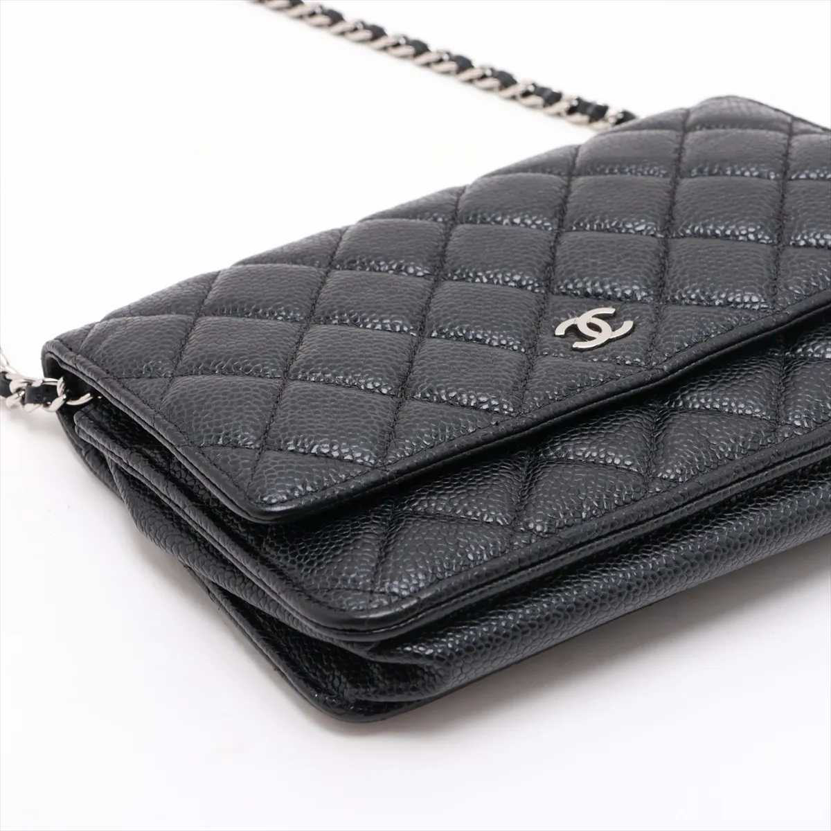 Matelassé Caviar Skin Chain Wallet, Black with Silver Hardware, 27455959, Serial Number 27 — view 4