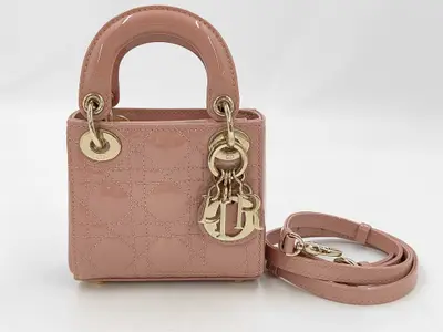 Lady Dior Enamel Handbag, Pink, Mini Handbag