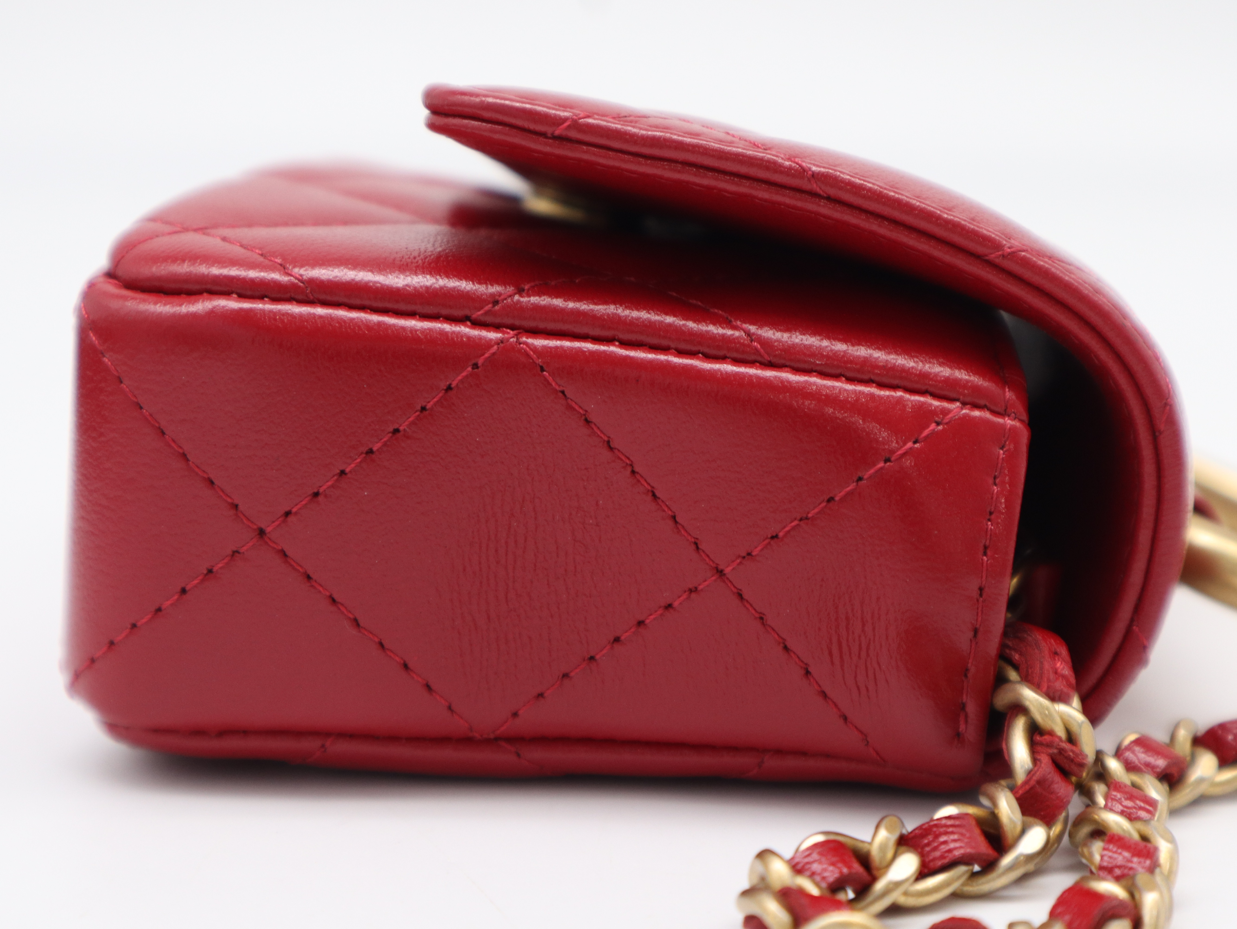 Lambskin Matelassé Mini Metal Top Handle Bag, Small Flap, Small Chain, Gold Hardware, Red, Seal, G01U7KX0, with Dust Bag, Shoulder Bag — view 4