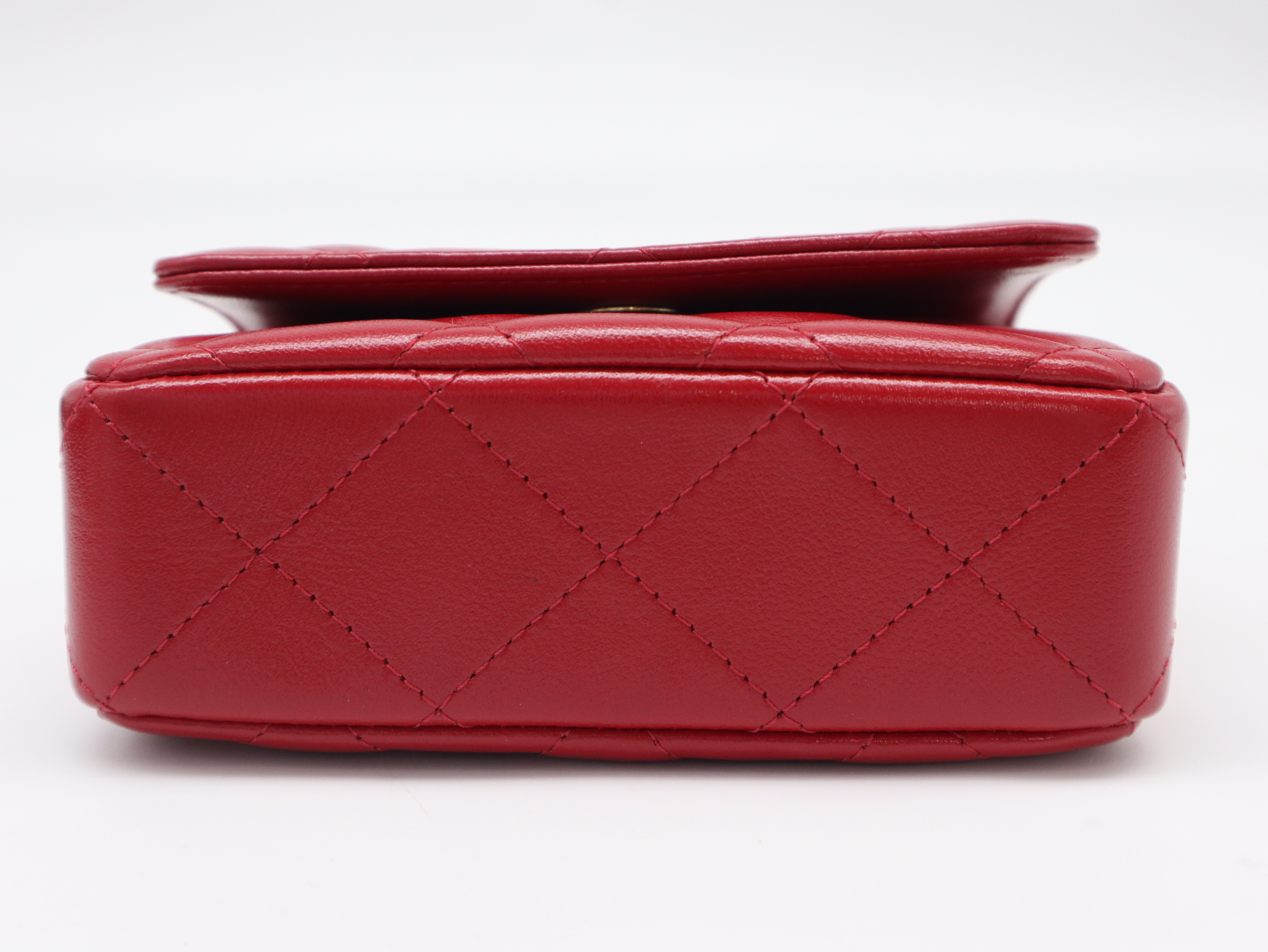 Lambskin Matelassé Mini Metal Top Handle Bag, Small Flap, Small Chain, Gold Hardware, Red, Seal, G01U7KX0, with Dust Bag, Shoulder Bag — view 5