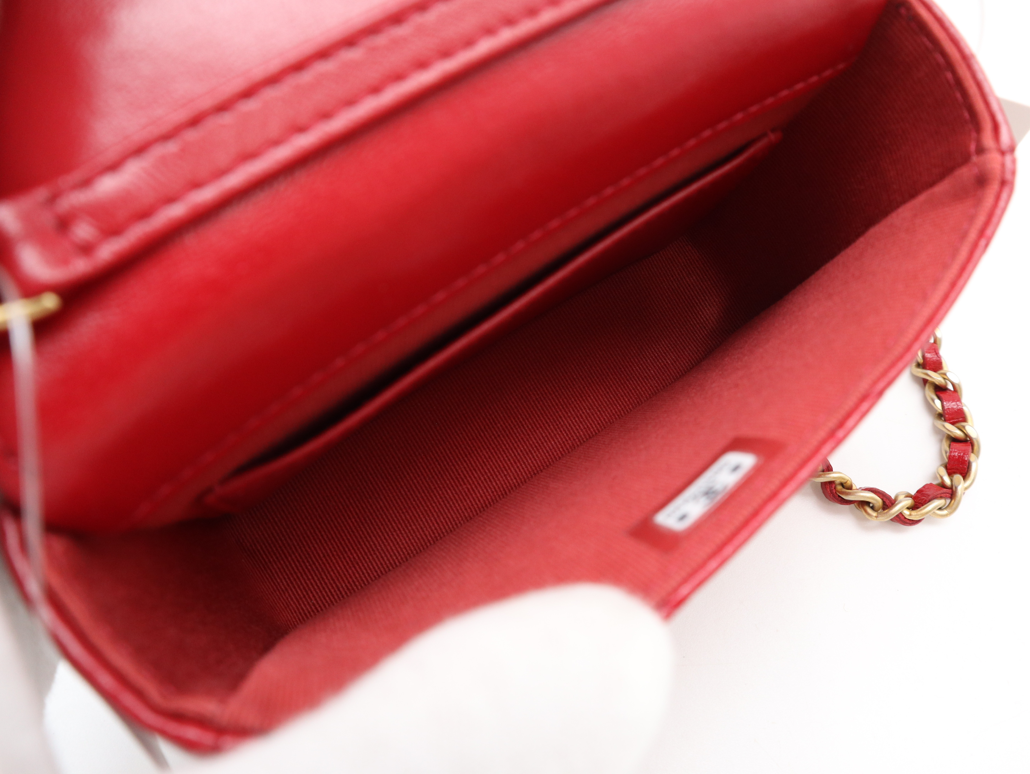 Lambskin Matelassé Mini Metal Top Handle Bag, Small Flap, Small Chain, Gold Hardware, Red, Seal, G01U7KX0, with Dust Bag, Shoulder Bag — view 9