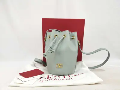 V-logo Signature Leather 2-Way Handbag, Blue Shoulder Bag