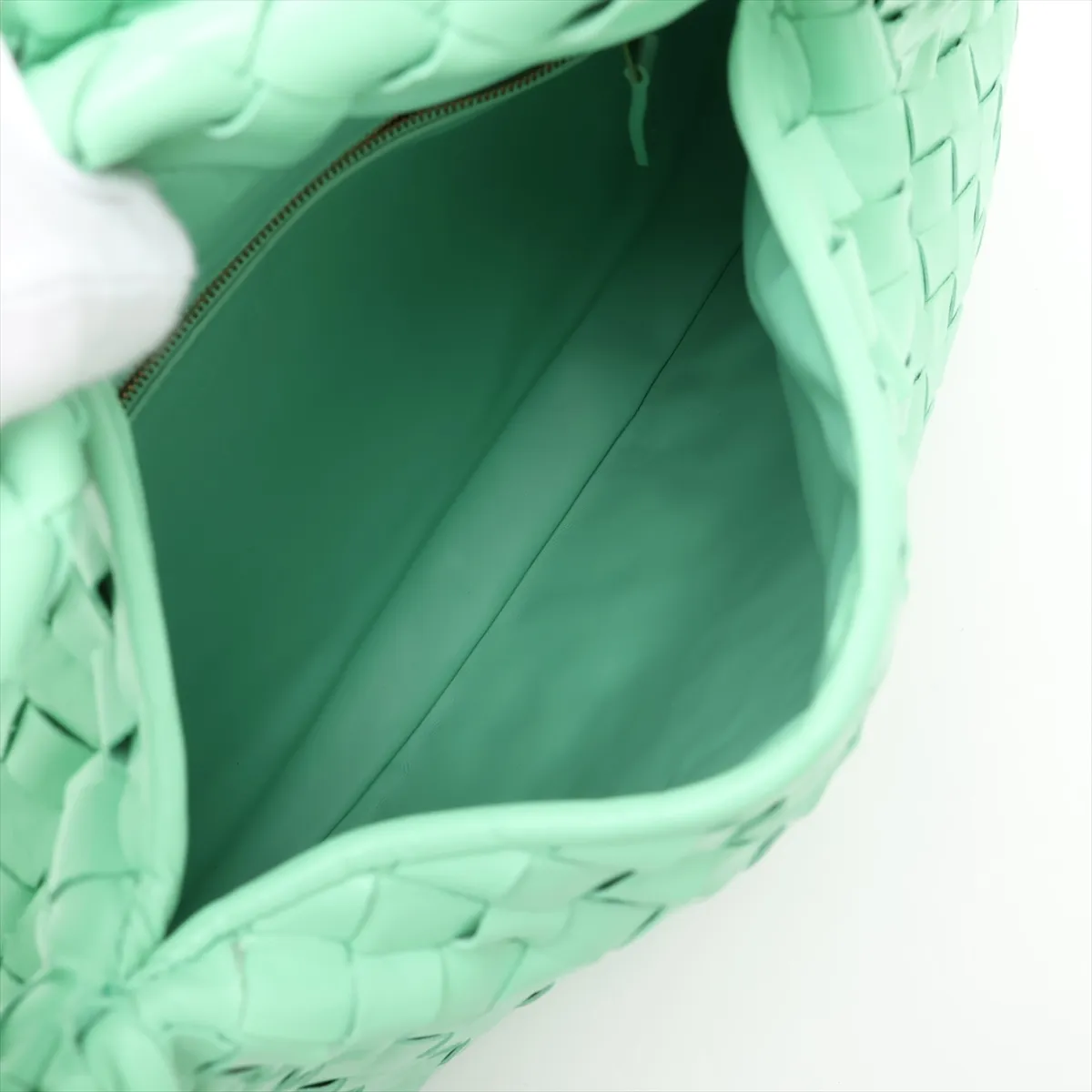 Intrecciato Small Hop Leather Shoulder Bag, Green — view 7