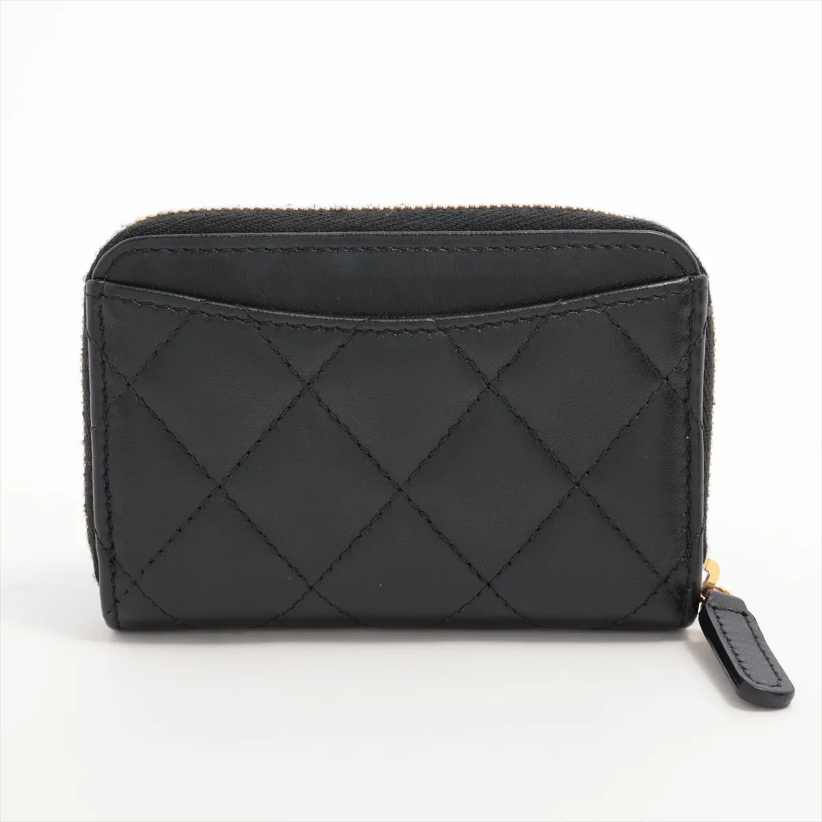 Matelassé Caviar Skin Coin Case, Black with Gold Hardware, AKL0N365 — view 2