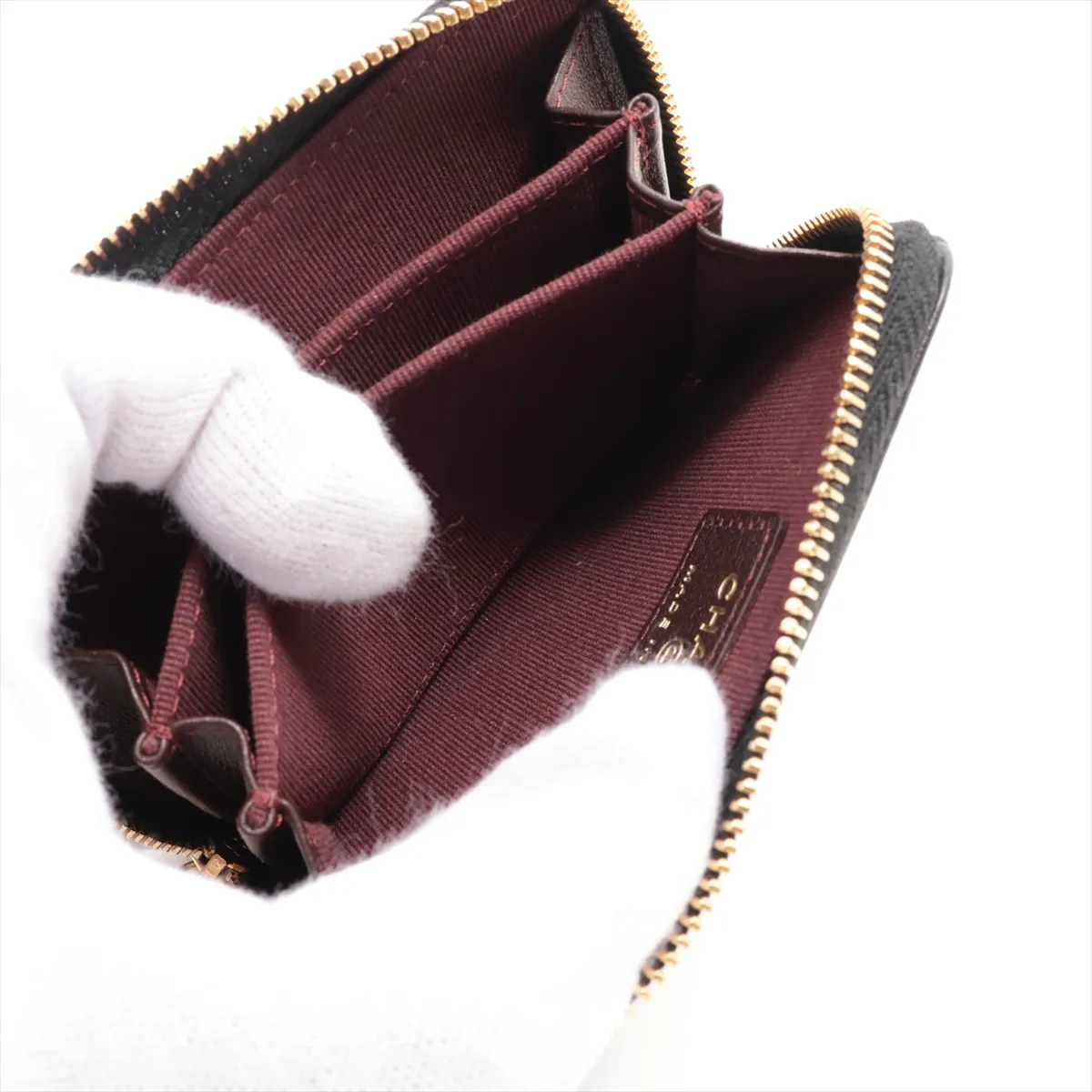 Matelassé Caviar Skin Coin Case, Black with Gold Hardware, AKL0N365 — view 6