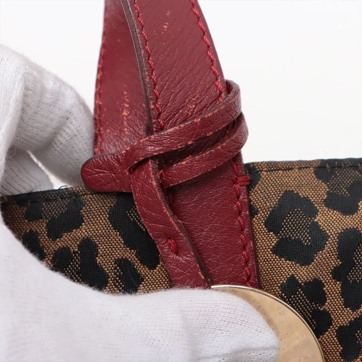 canvas x leather tote bag brown x red 8BH173 — view 9