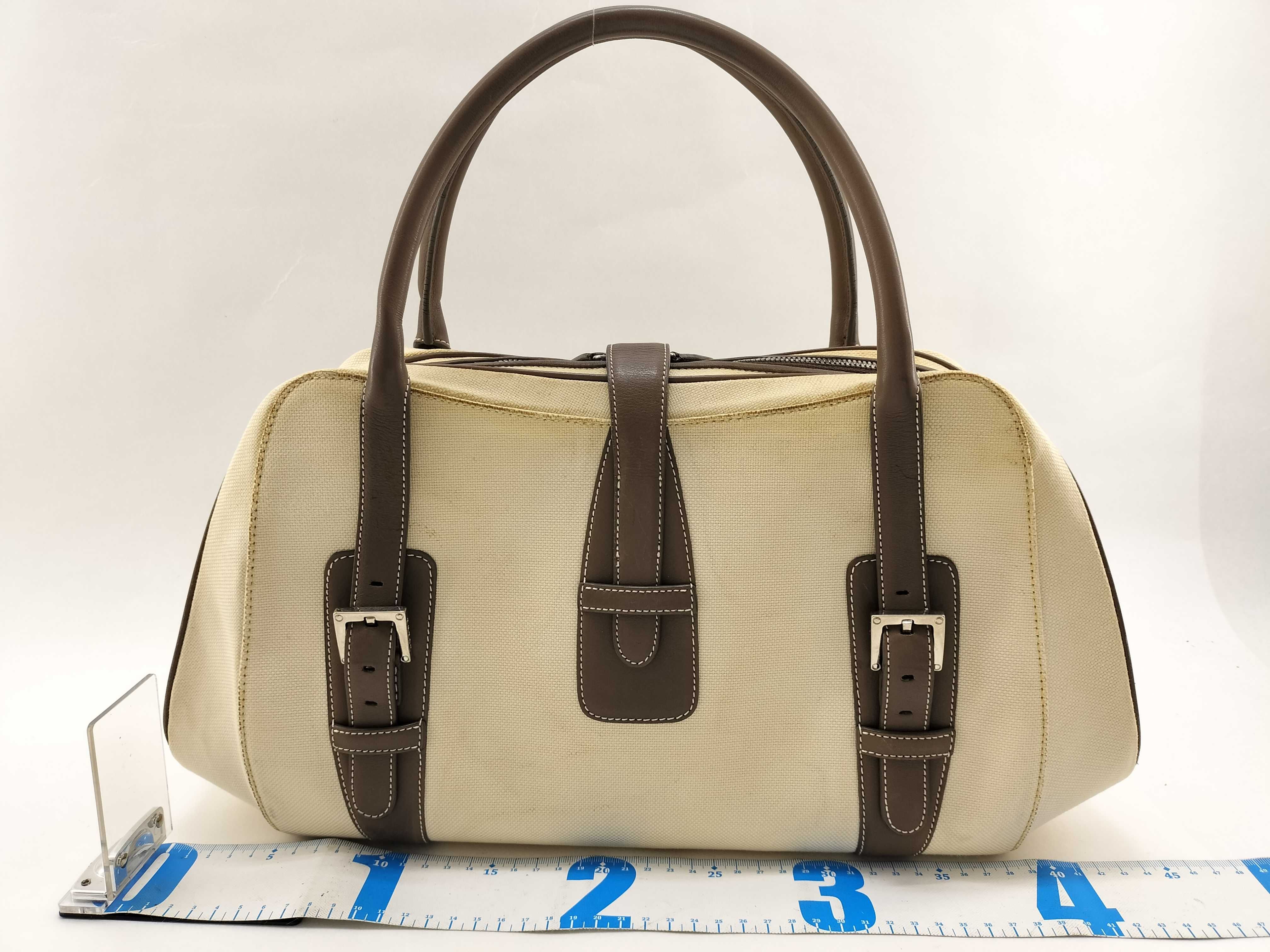 Senda Handbag, Leather & Canvas, Beige & Brown — view 2