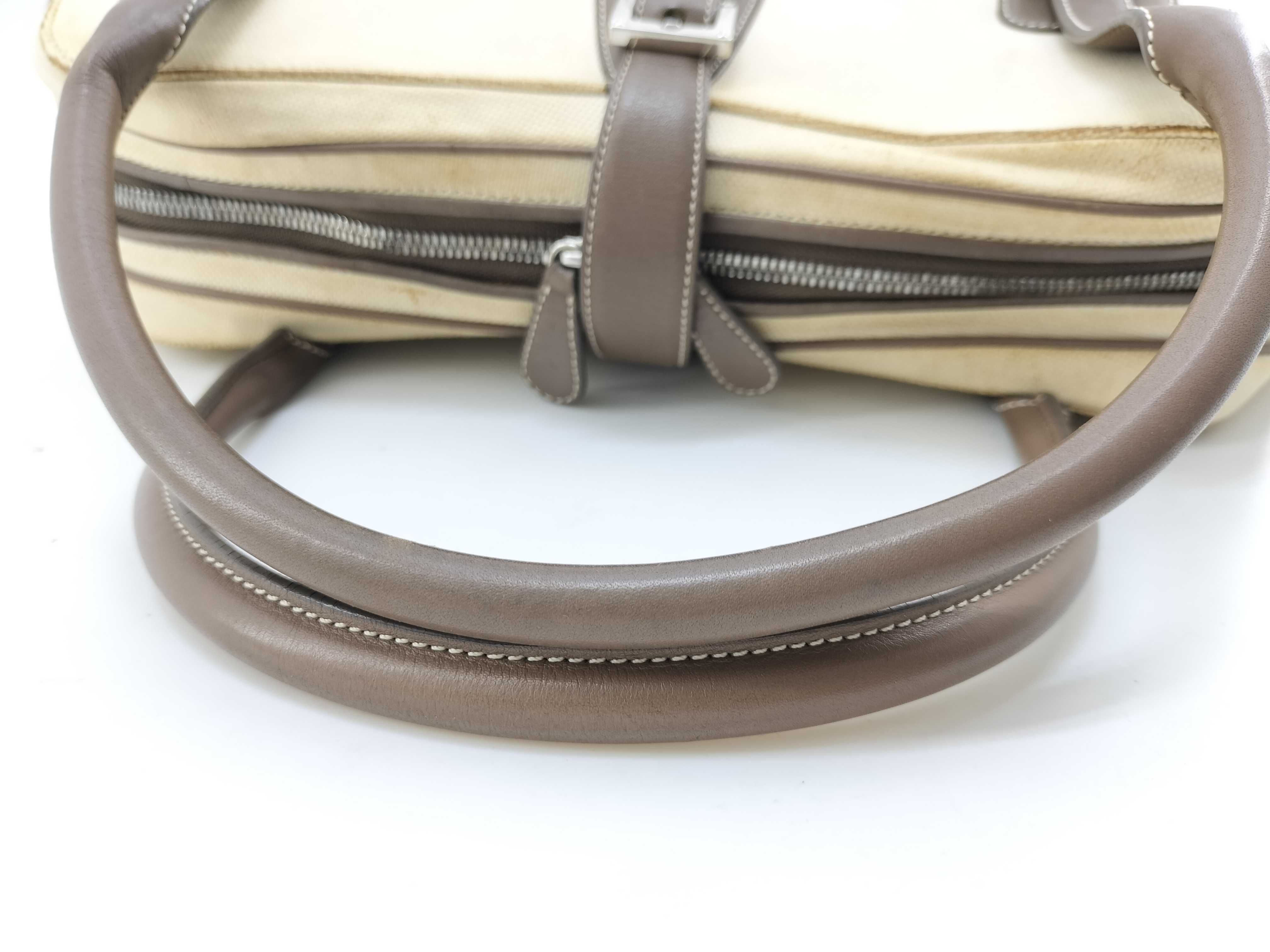 Senda Handbag, Leather & Canvas, Beige & Brown — view 11