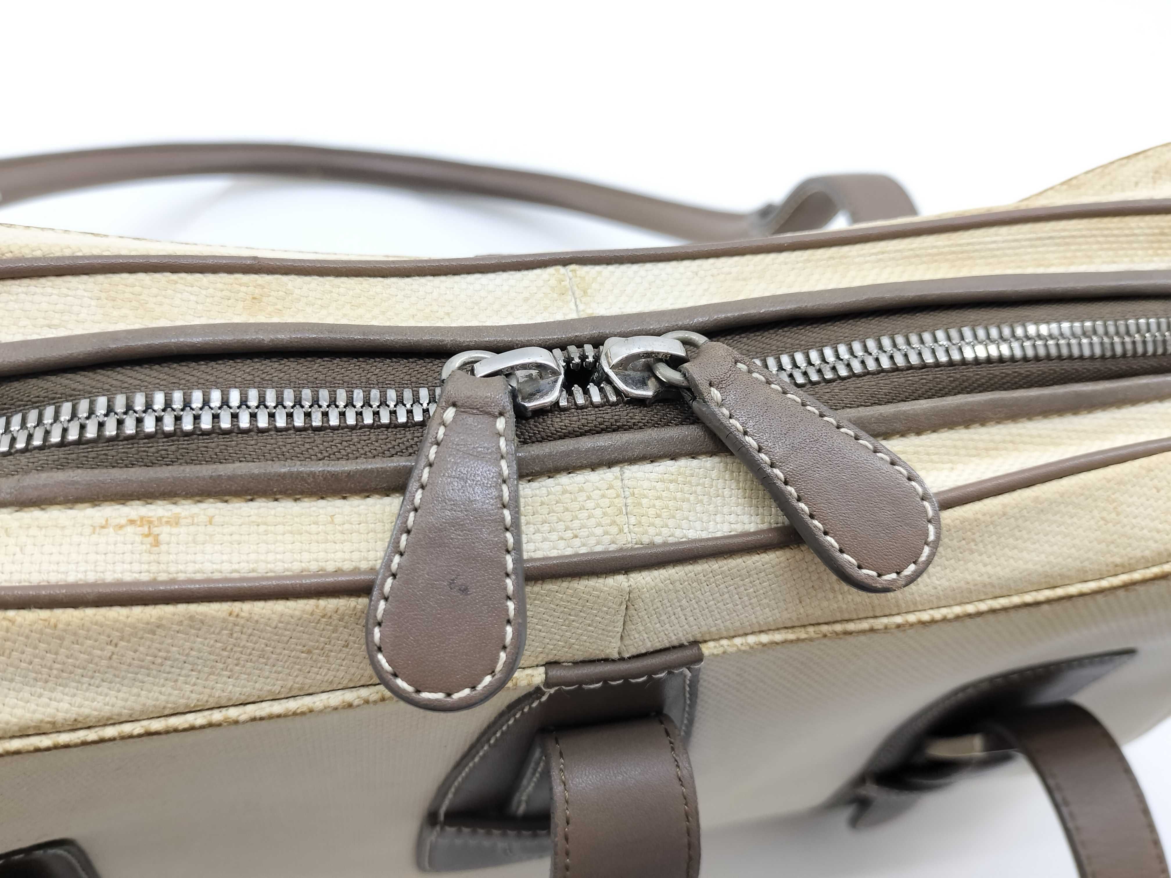 Senda Handbag, Leather & Canvas, Beige & Brown — view 13