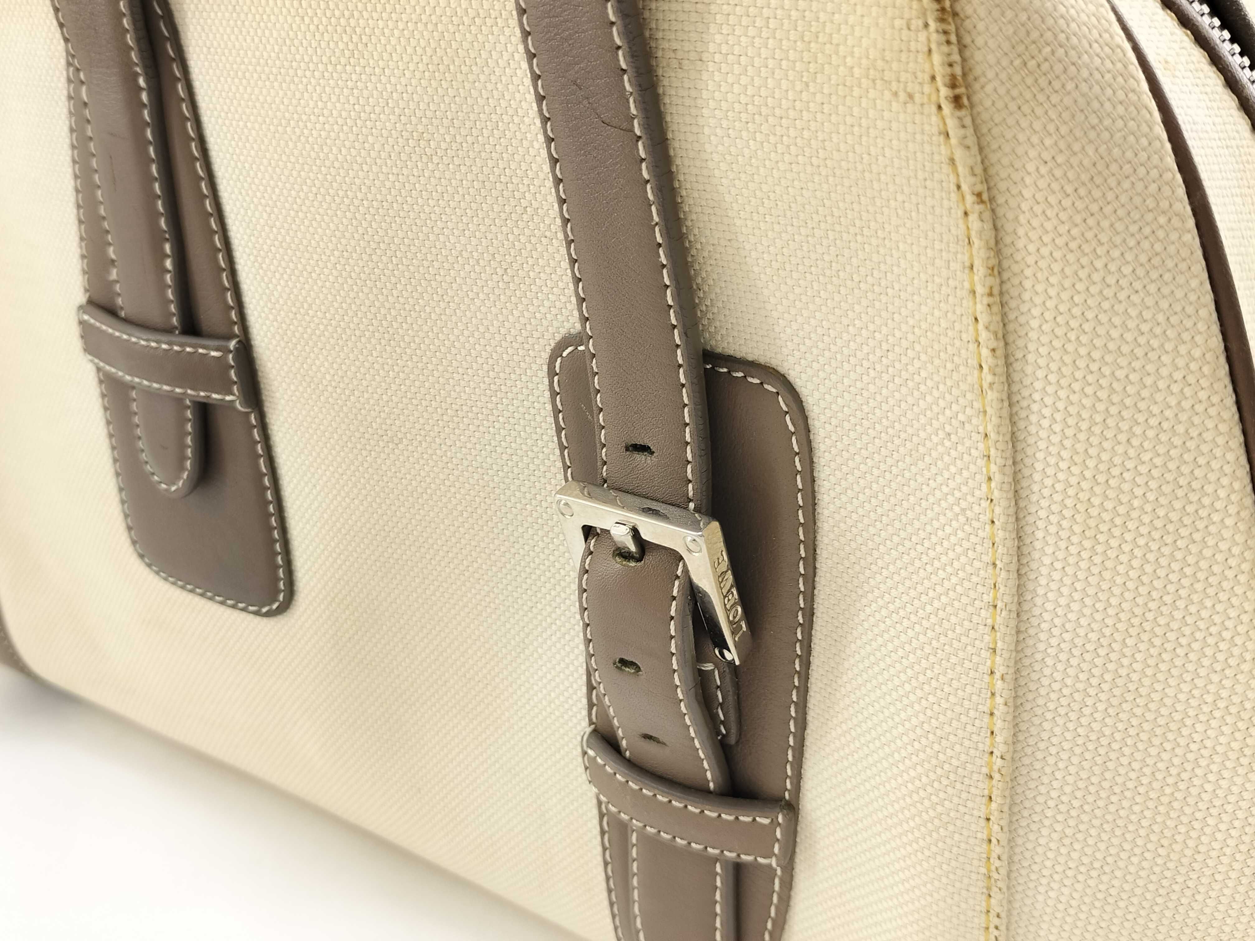 Senda Handbag, Leather & Canvas, Beige & Brown — view 3