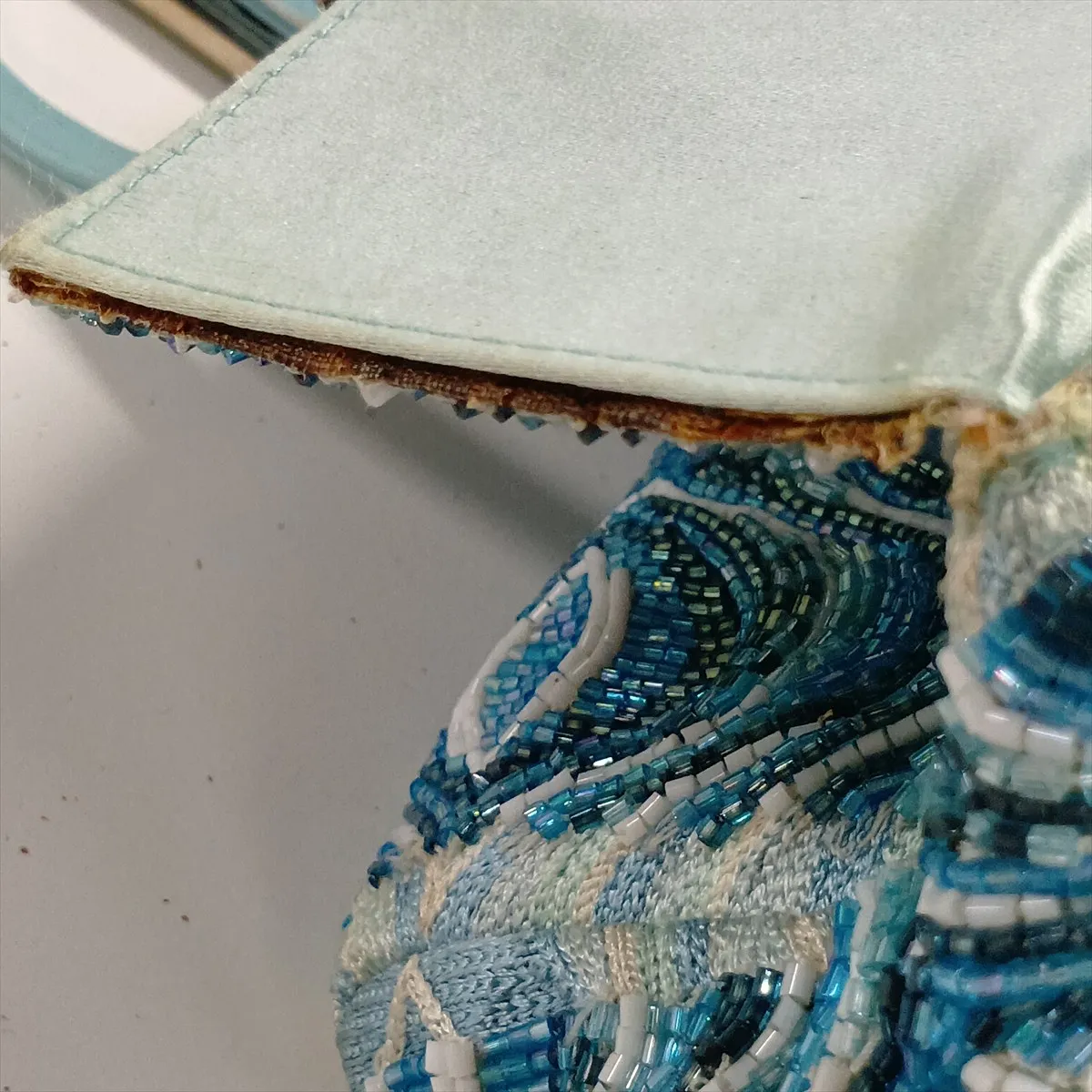 beaded leather handbag, blue, embellishments missing. — view 15