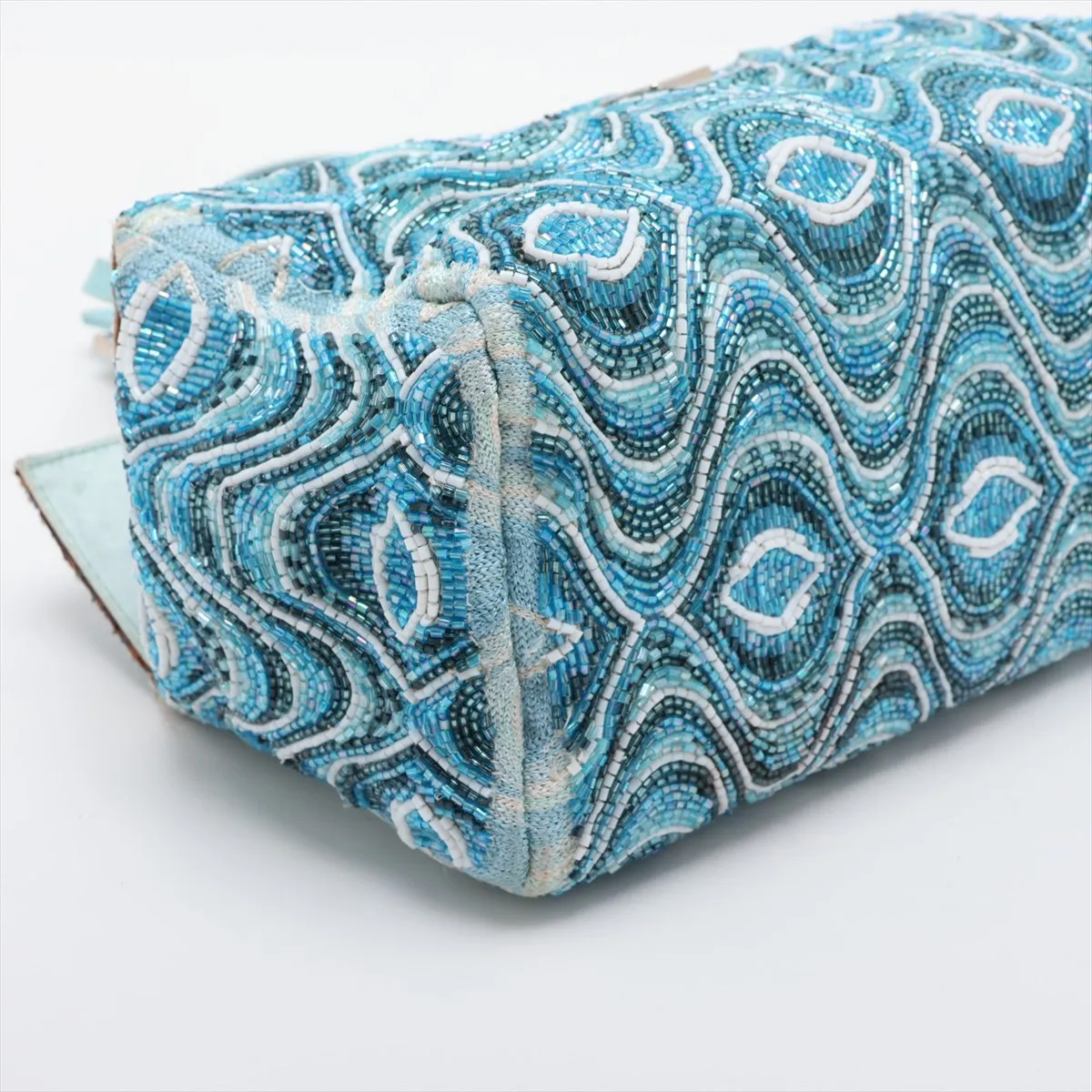 beaded leather handbag, blue, embellishments missing. — view 4