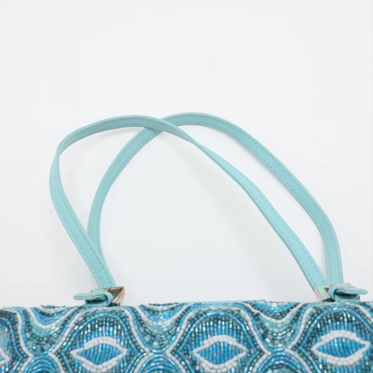 beaded leather handbag, blue, embellishments missing. — view 6
