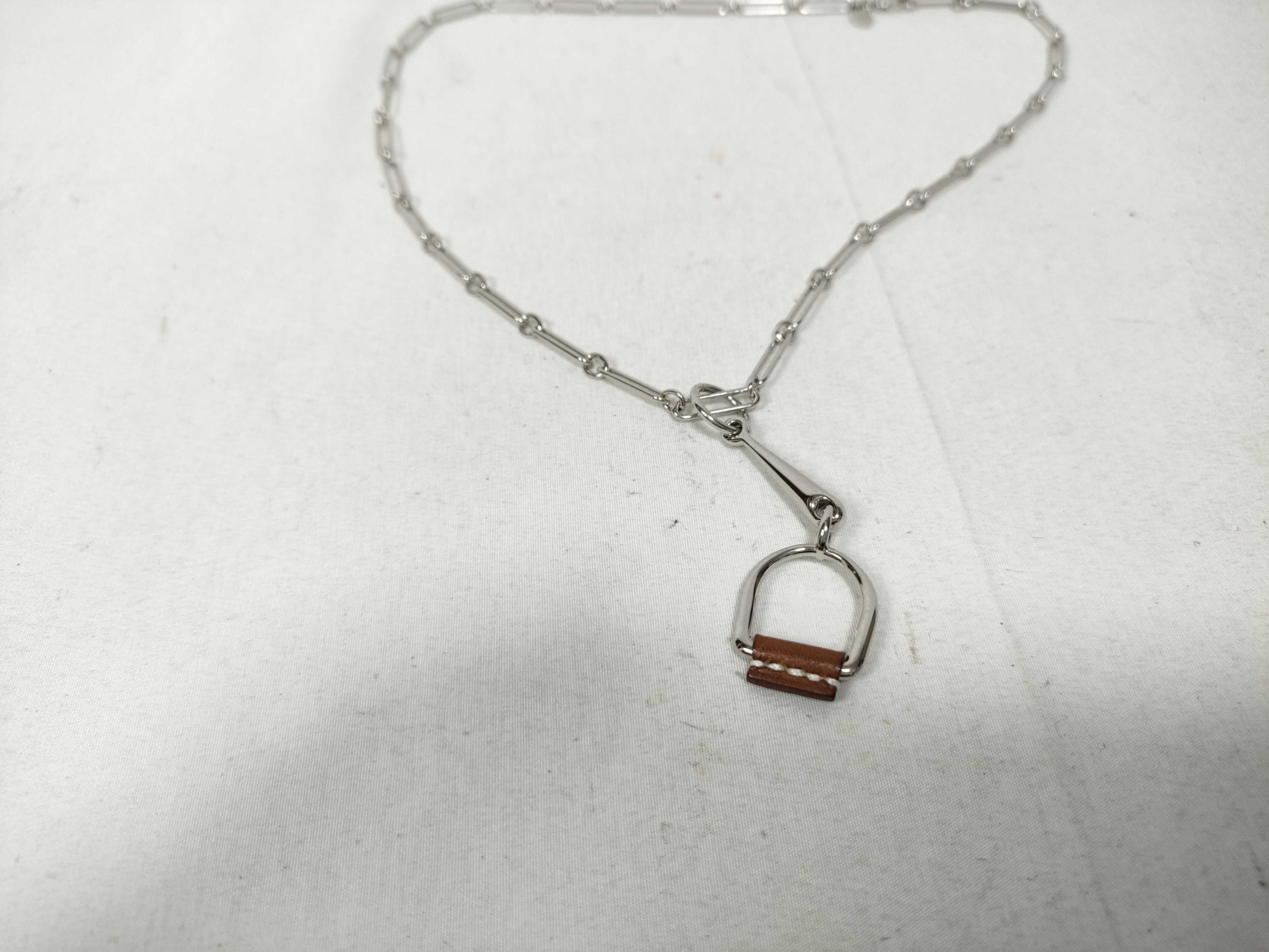 Heritage Esquette PM Leather Silver x Dark Brown Necklace — view 3