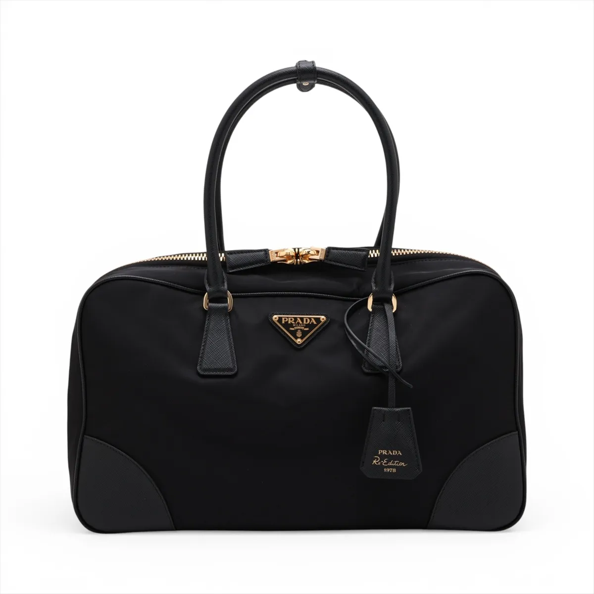 Tessuto Nylon x Leather 2-Way Handbag, Black