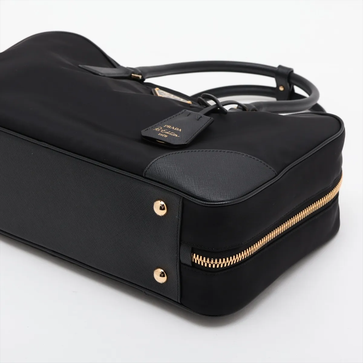 Tessuto Nylon x Leather 2-Way Handbag, Black — view 3