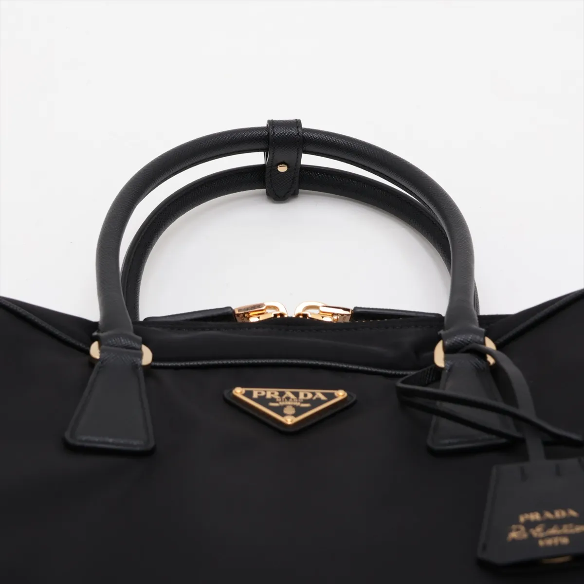 Tessuto Nylon x Leather 2-Way Handbag, Black — view 6