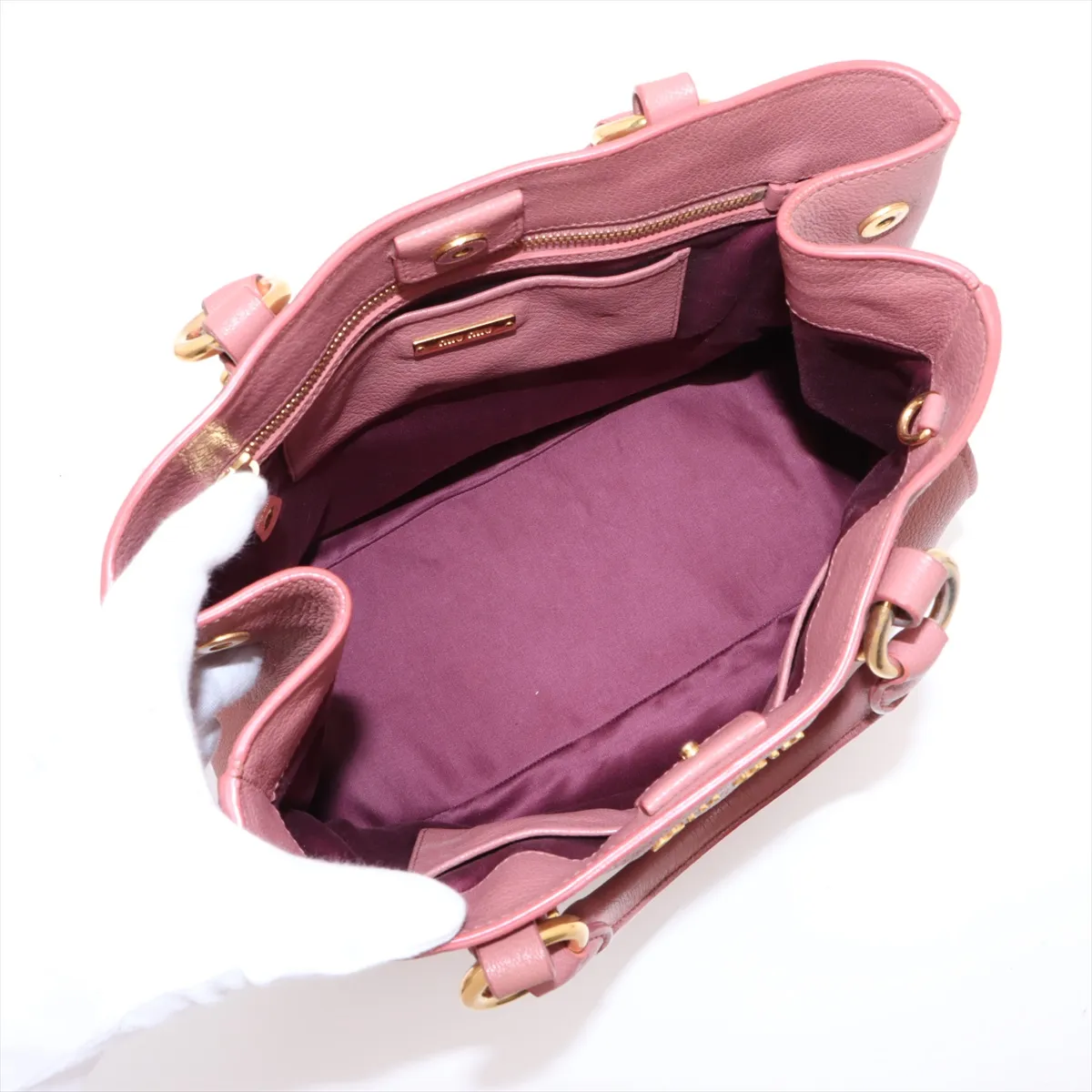 Madras Leather 2WAY Handbag Pink RN0881 — view 8
