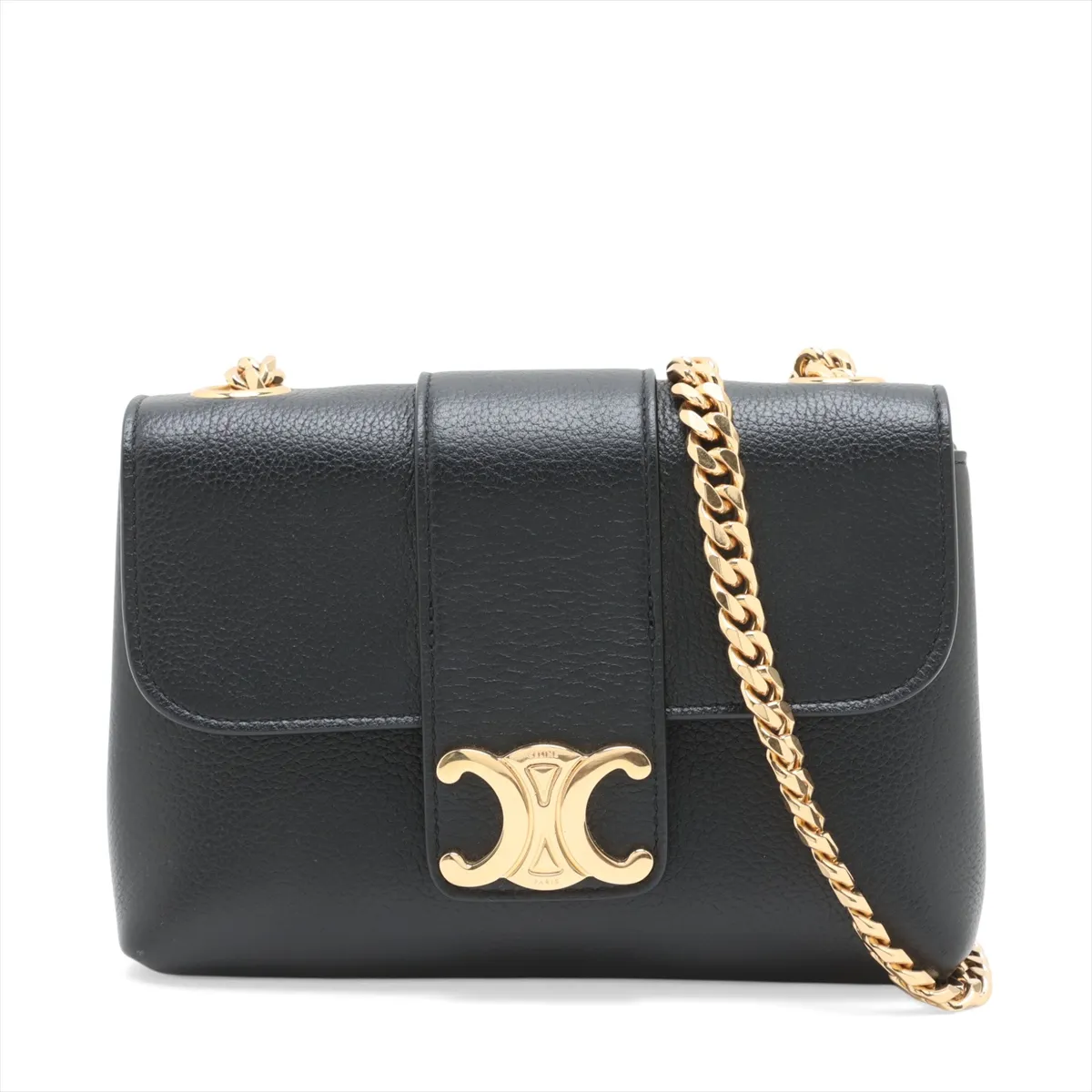 Triomphe Victoire Leather Chain Shoulder Bag, Black