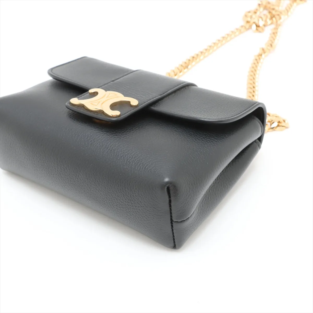 Triomphe Victoire Leather Chain Shoulder Bag, Black — view 3