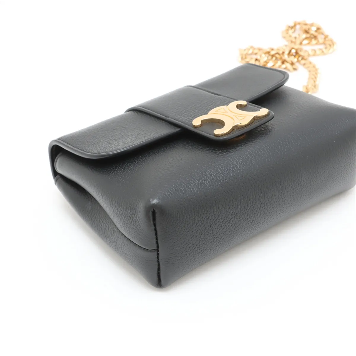 Triomphe Victoire Leather Chain Shoulder Bag, Black — view 4