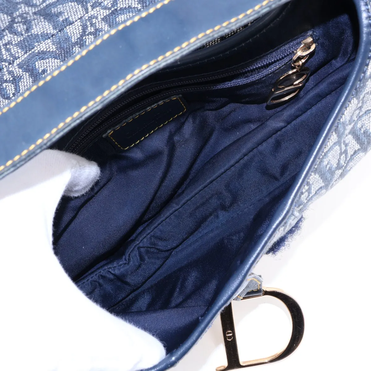 Trotter Saddle Bag Canvas x Leather Shoulder Bag Navy — view 7