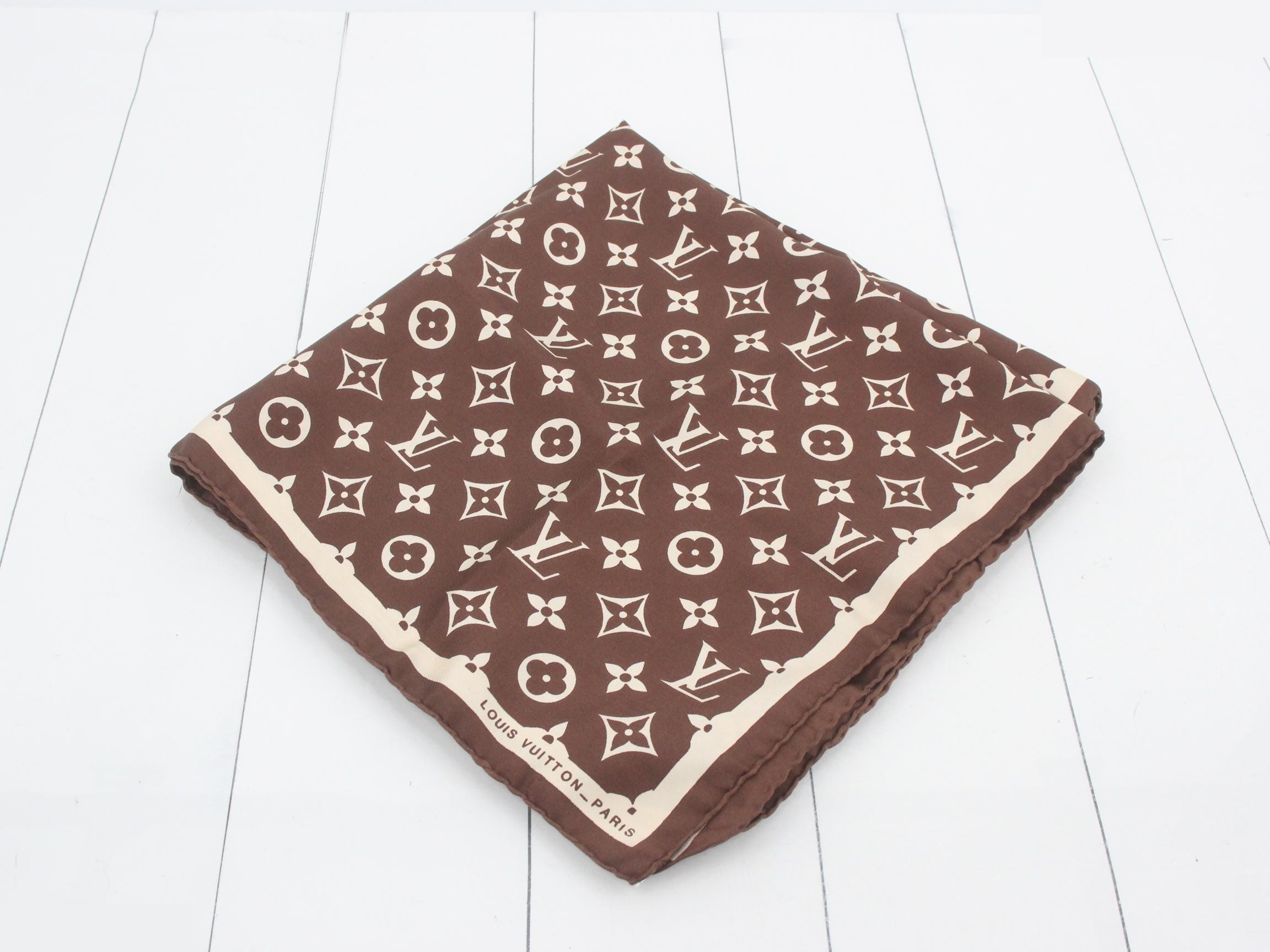 Silk monogrammed scarf, brown, approximately 57 x 56 cm