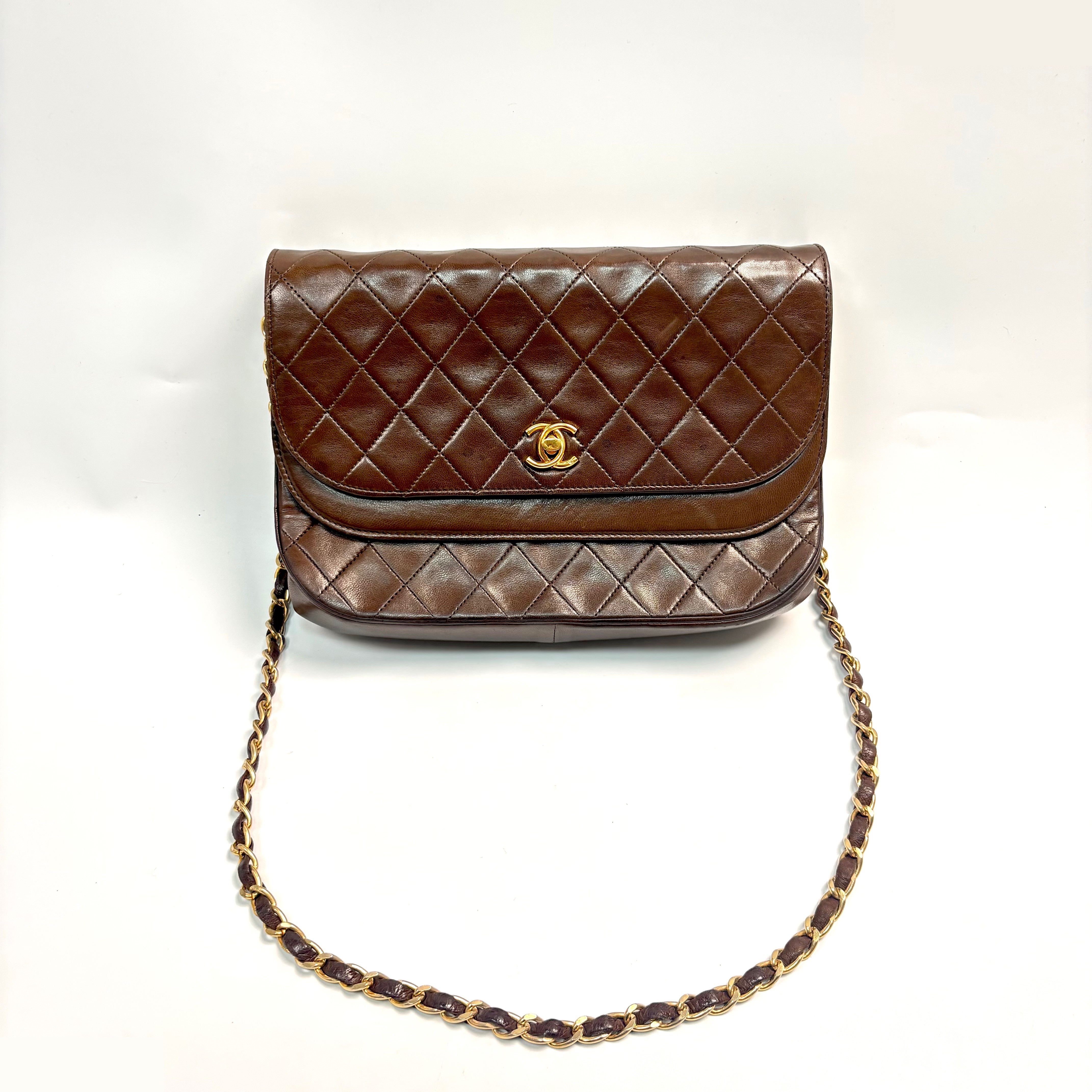 Matelassé double flap brown (bag) - shoulder bag