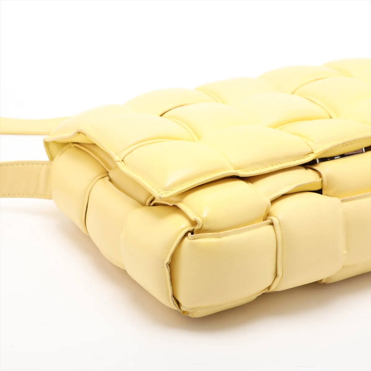 Maxi Intrecciato Padded Cassette Leather Shoulder Bag, Yellow — view 4