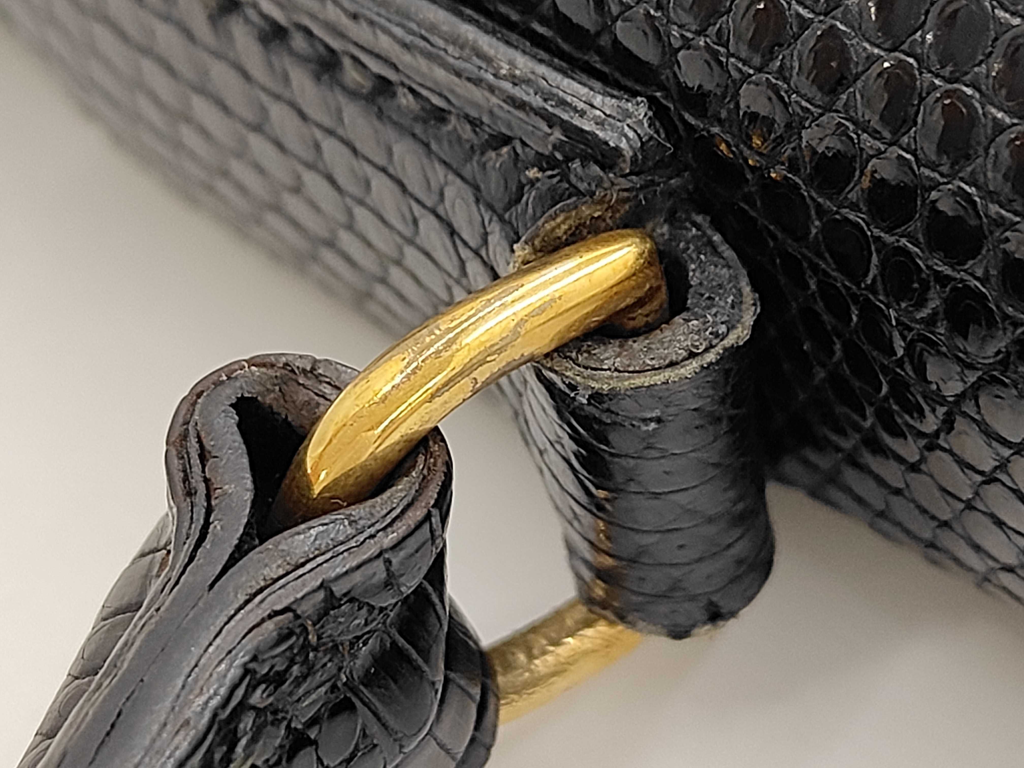 Kelly 35 Lizard Leather Handbag, Black with Gold Hardware — view 6