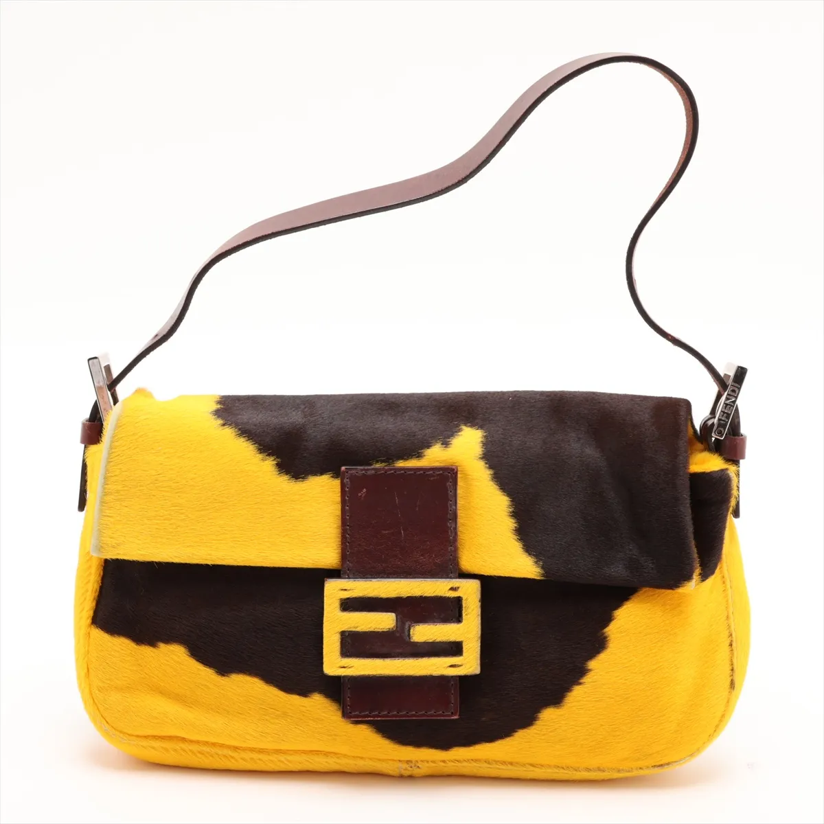 Mamma Bucket 26424 Calf Hair x Leather Shoulder Bag Brown x Yellow