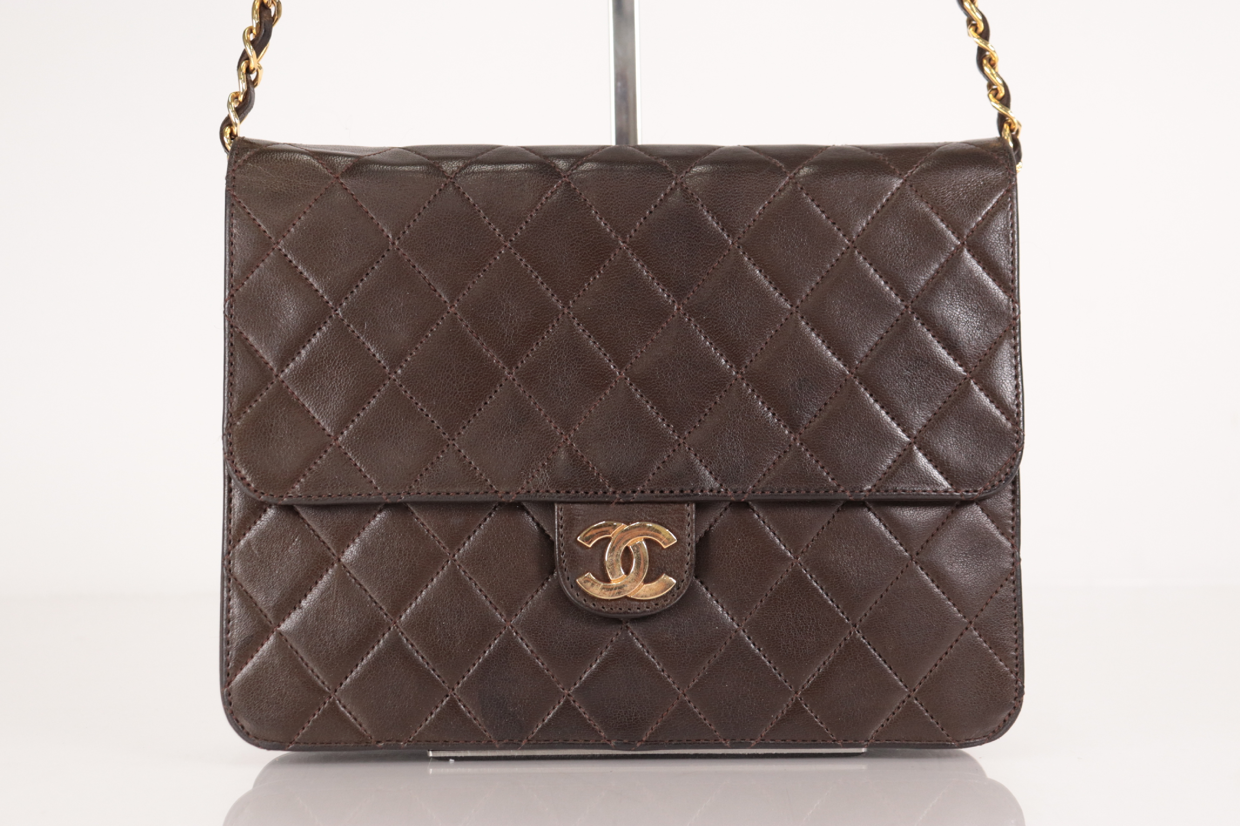 Push-Lock 22 Lambskin Chain Shoulder Bag, Brown, Series 7 (Shoulder Bag) — view 2