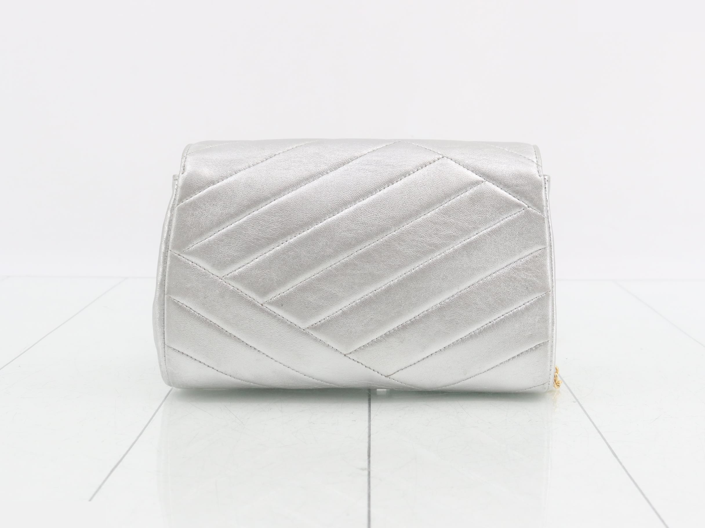 Leather rhinestone chain shoulder bag, silver color — view 2