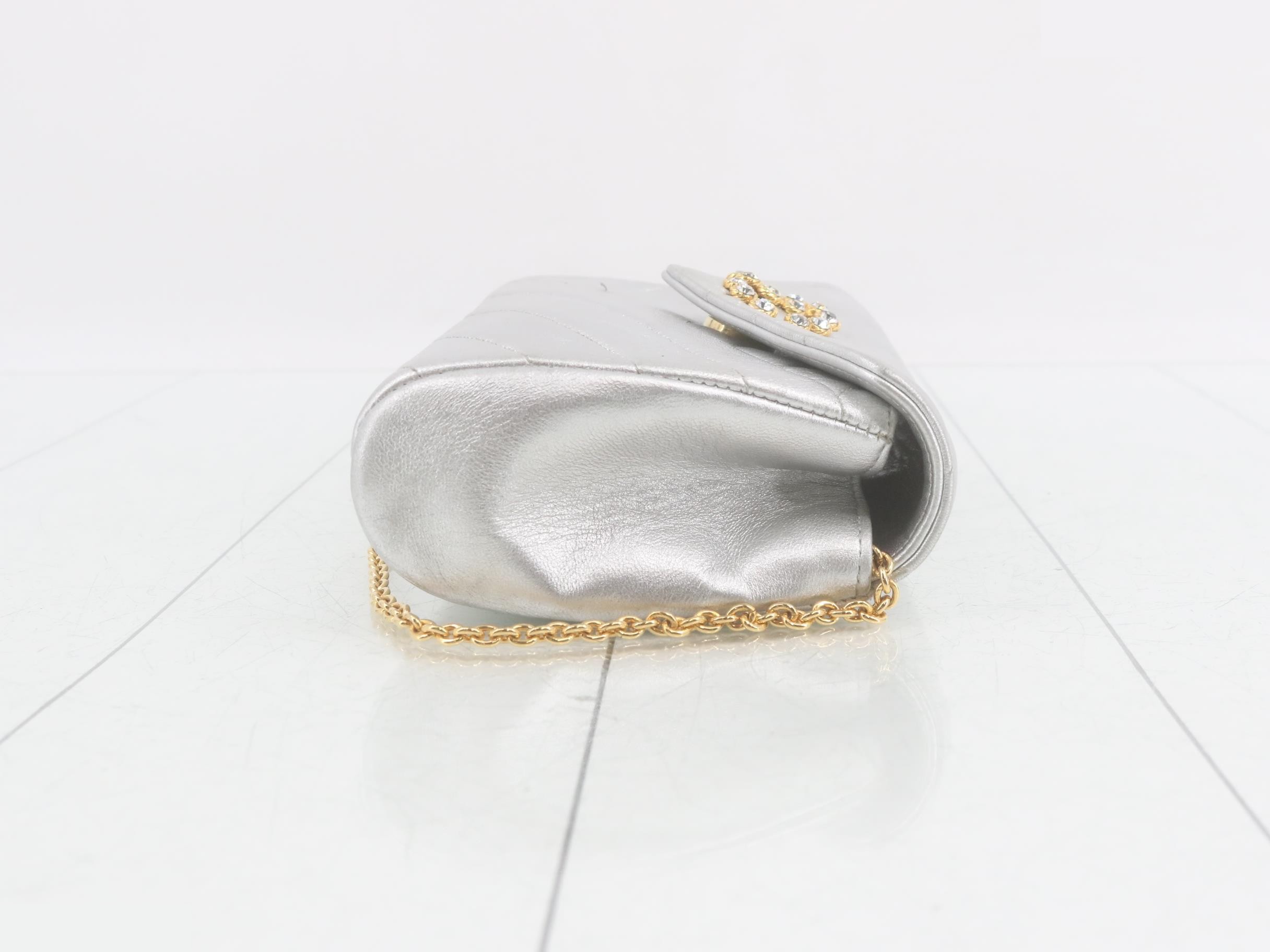 Leather rhinestone chain shoulder bag, silver color — view 3