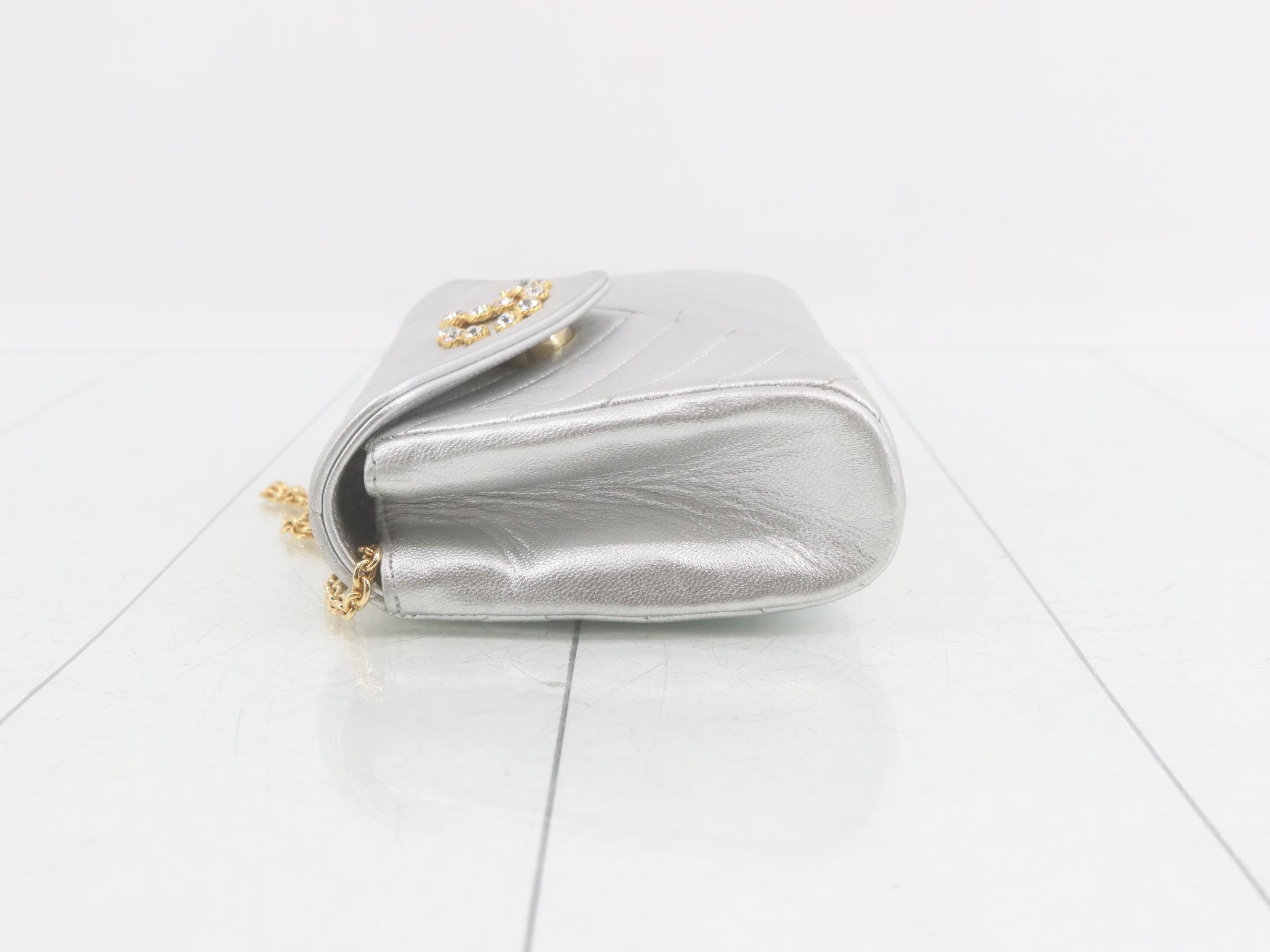Leather rhinestone chain shoulder bag, silver color — view 4