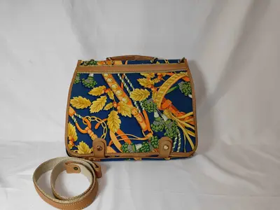 Canvas Leather Acorn and Nut Pattern Blue 2-Way Bag Handbag