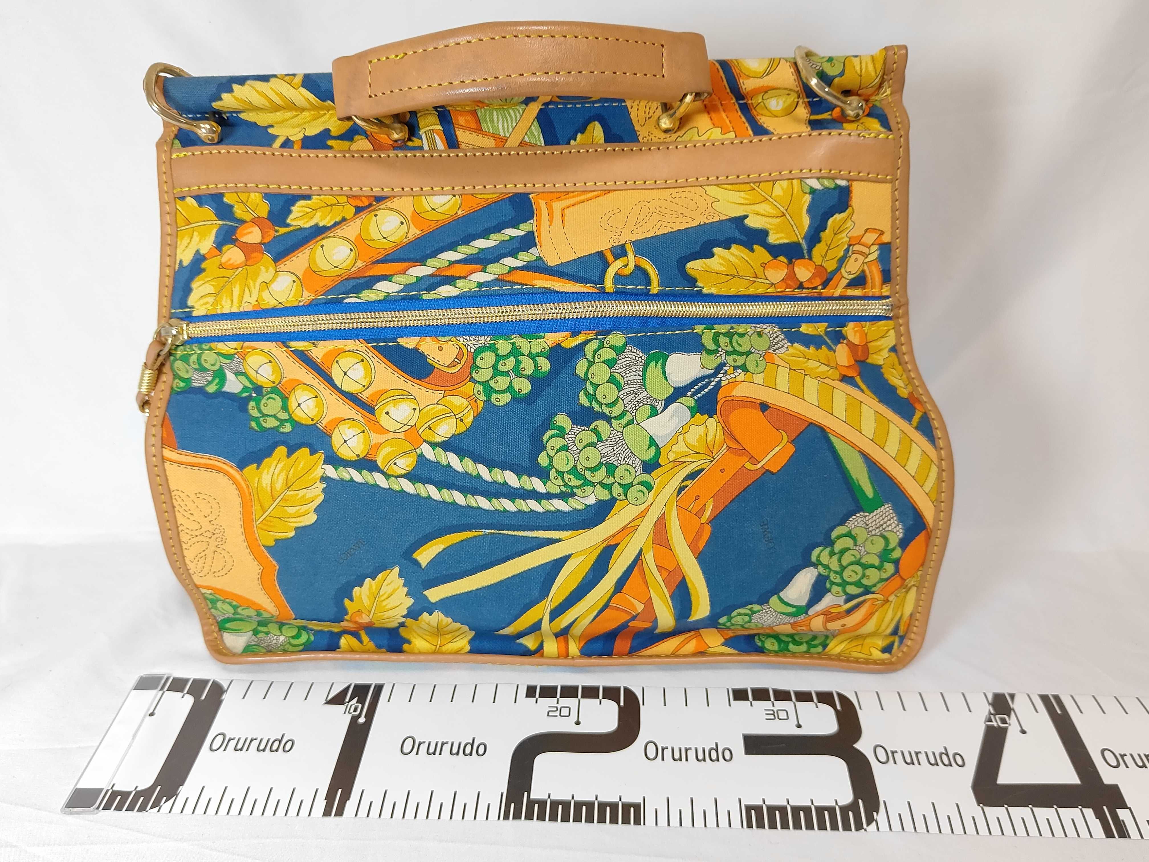 Canvas Leather Acorn and Nut Pattern Blue 2-Way Bag Handbag — view 2