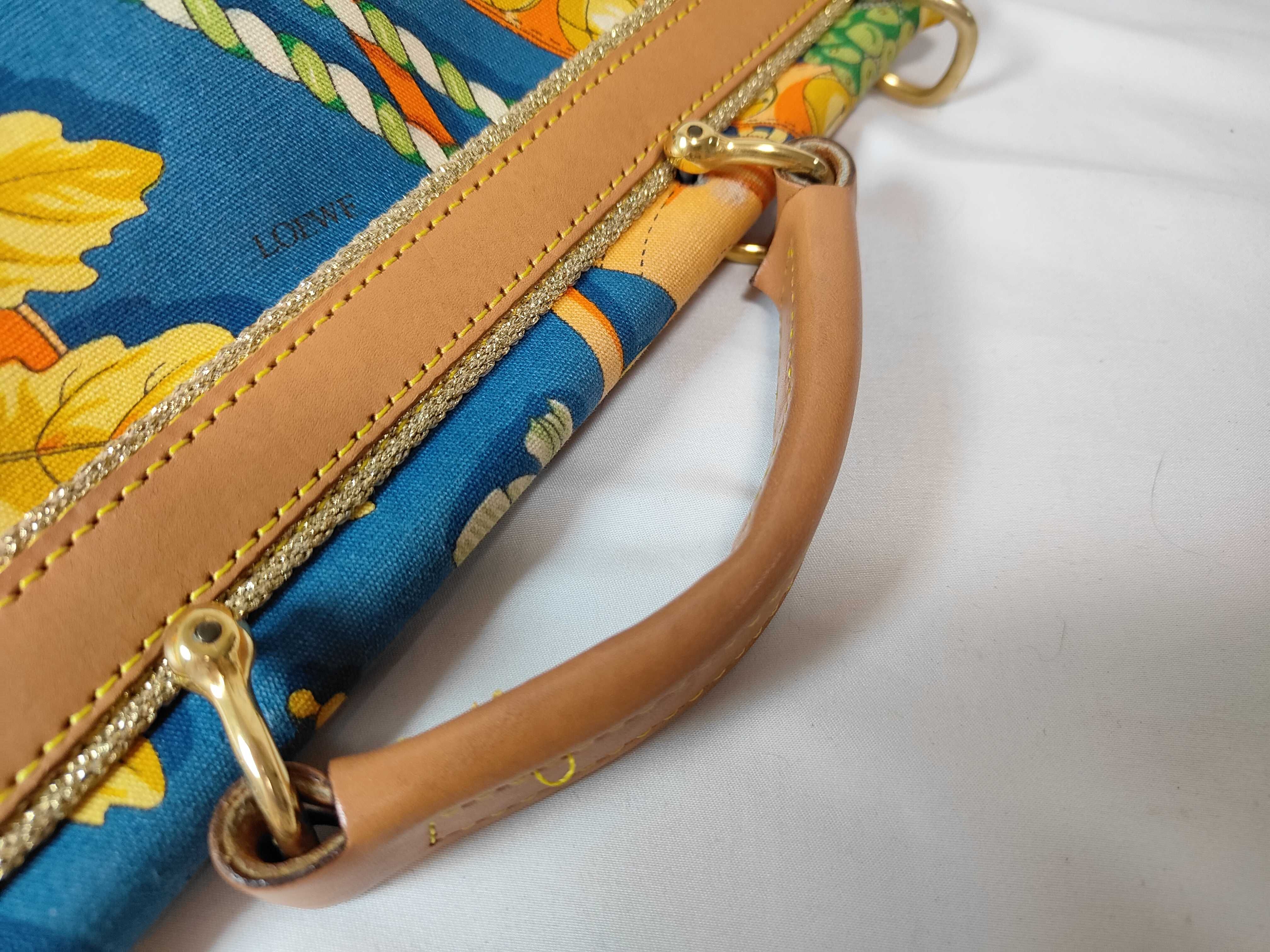 Canvas Leather Acorn and Nut Pattern Blue 2-Way Bag Handbag — view 3