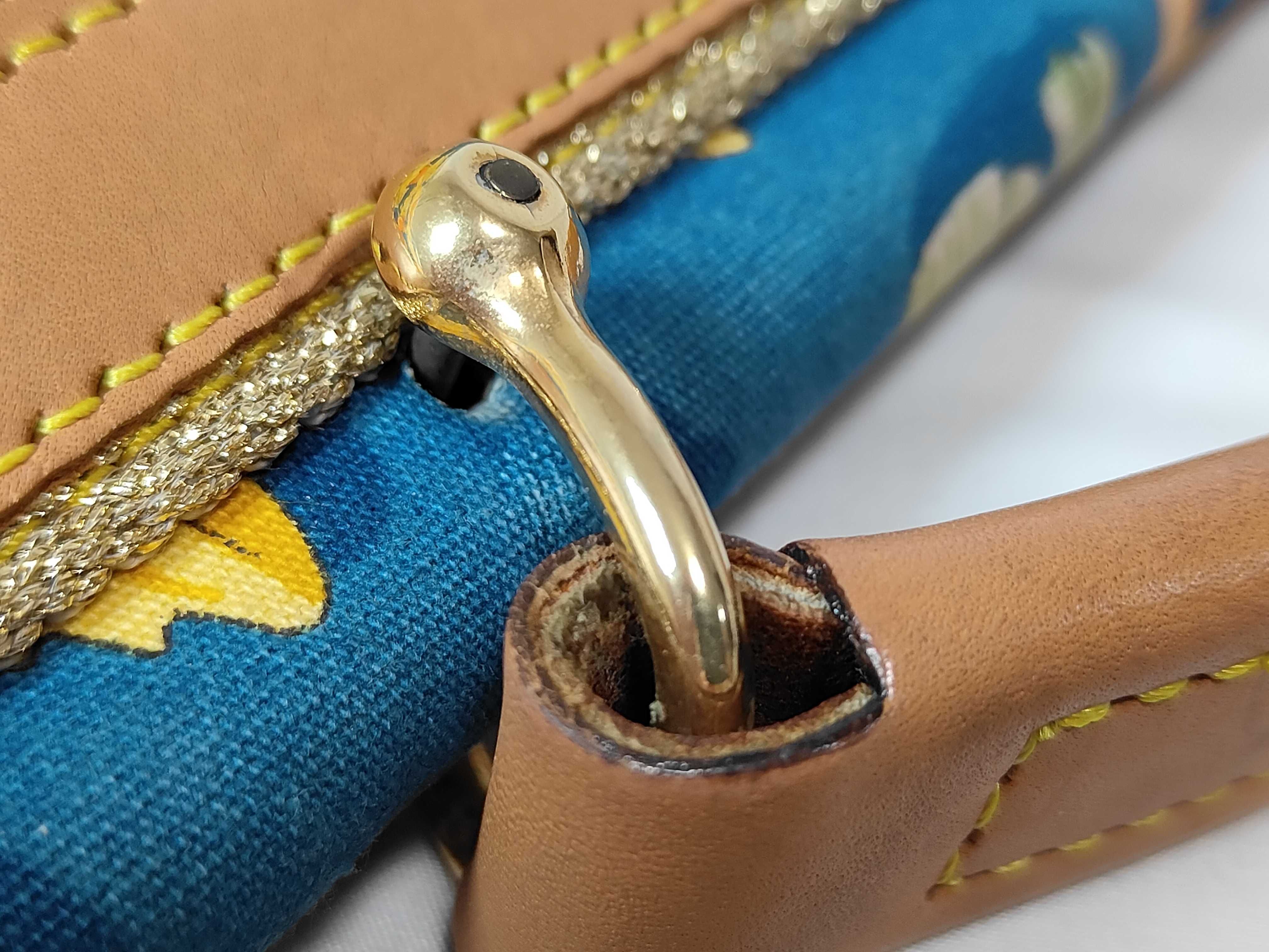 Canvas Leather Acorn and Nut Pattern Blue 2-Way Bag Handbag — view 5